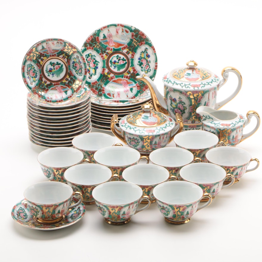 Chinese Hand-Painted Rose Medallion Porcelain Tea Service