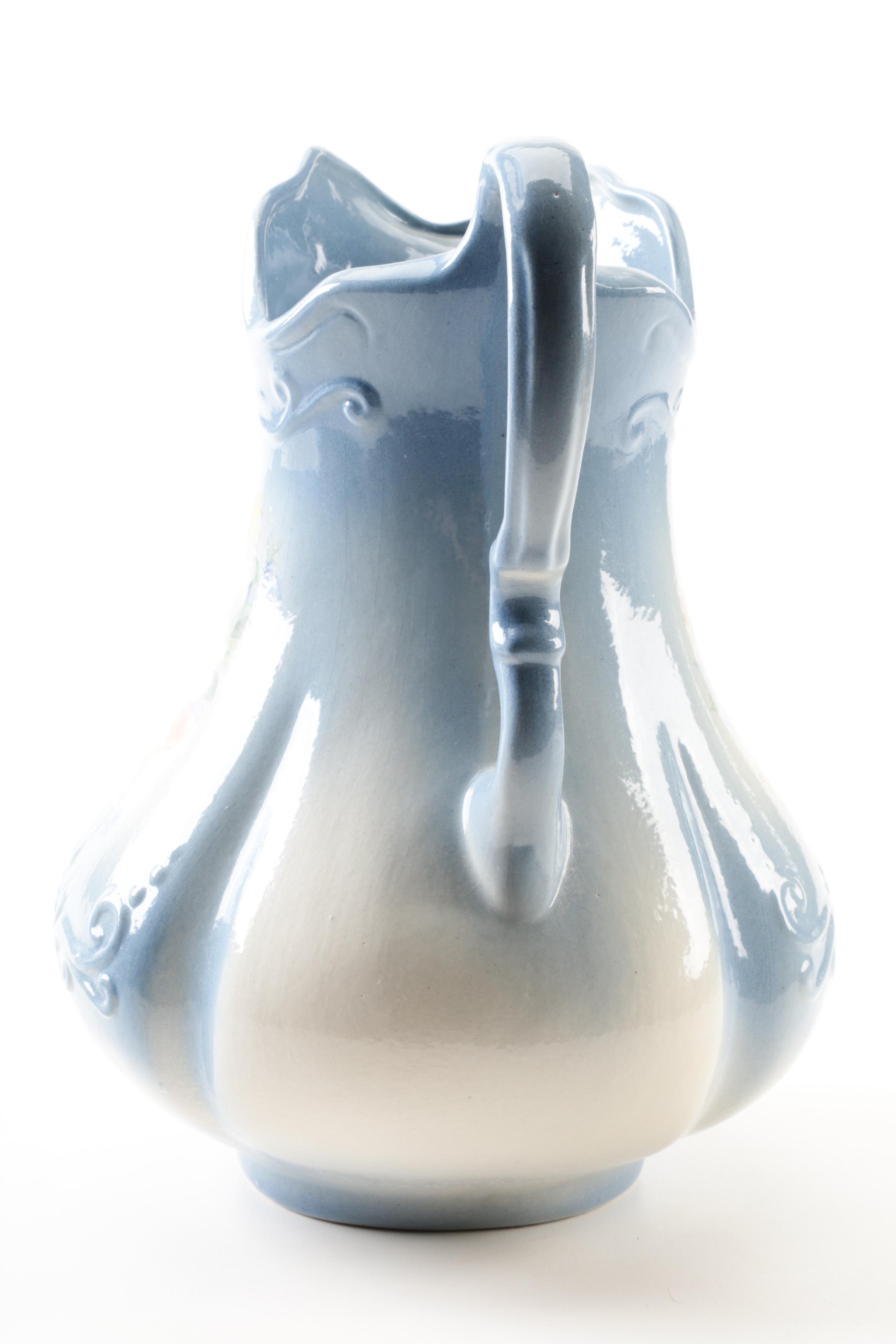 Floral and Scroll Ironstone Water Pitcher and Wash Basin