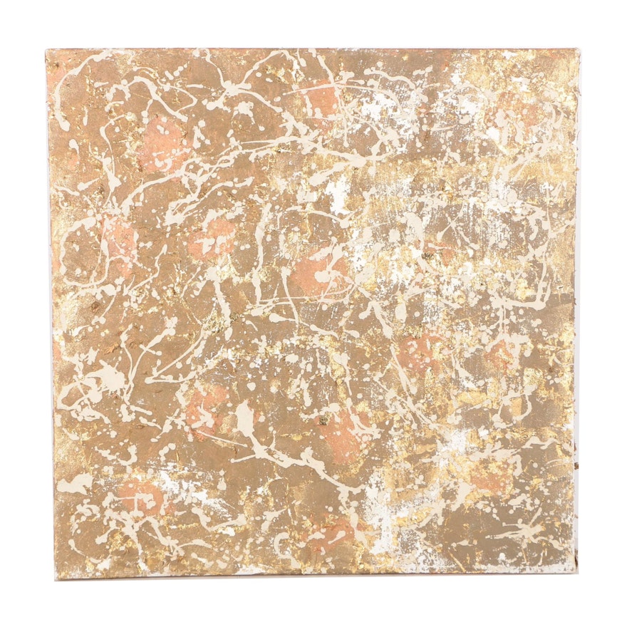 C. Taylor Abstract Encaustic Acrylic Painting with Gold and Wax Embellishment