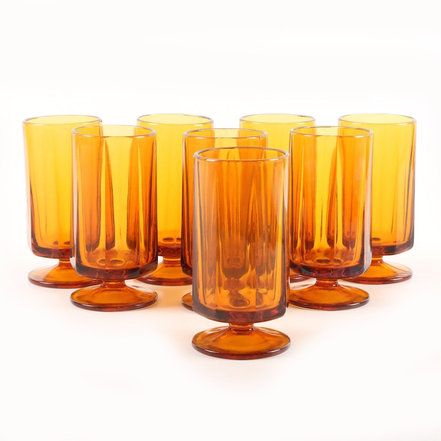 Vintage Amber Glass Footed Goblets