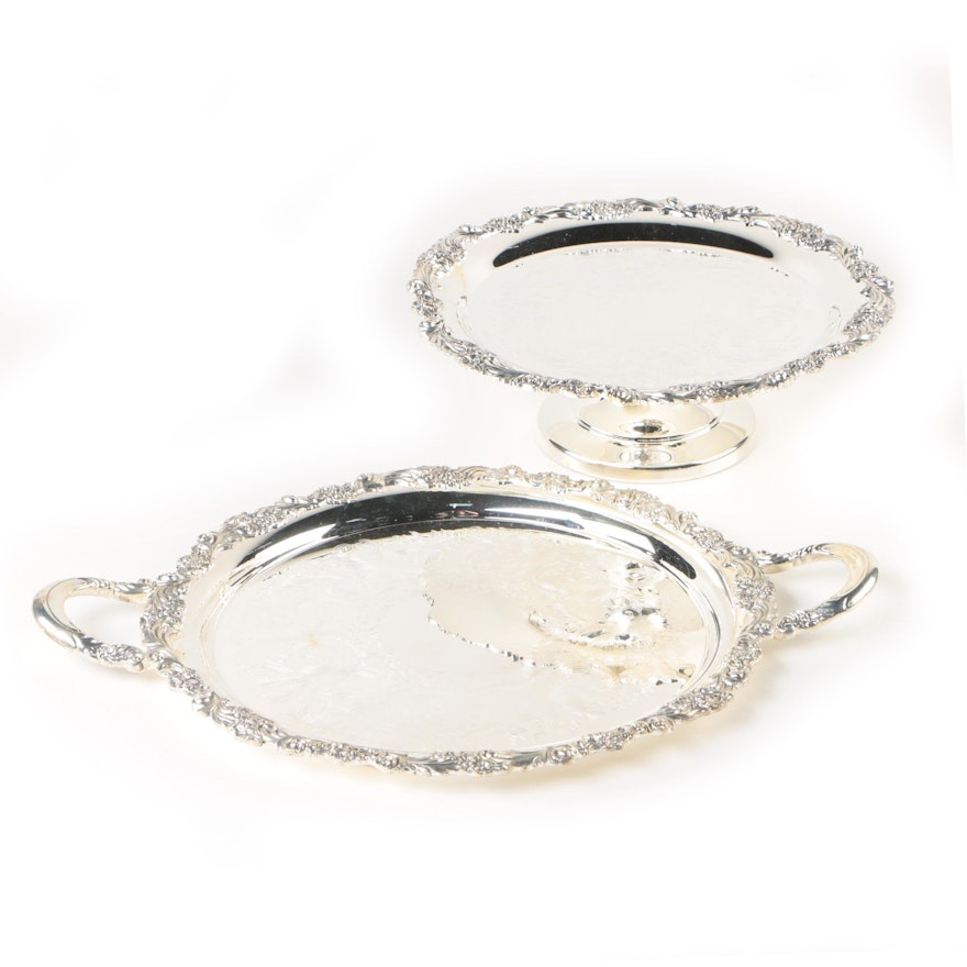 Sheffield Silver Co. Silver Plate Cake Stand and Serving Tray