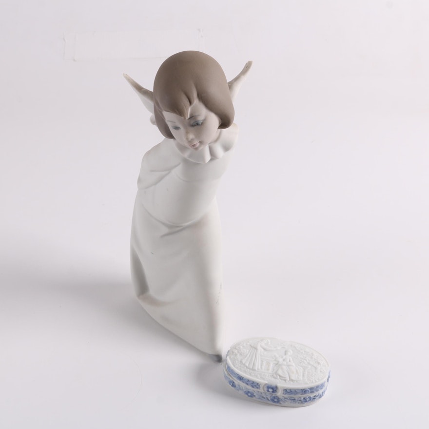 Lladró Porcelain "Curious Angel" Figurine and Trinket Box