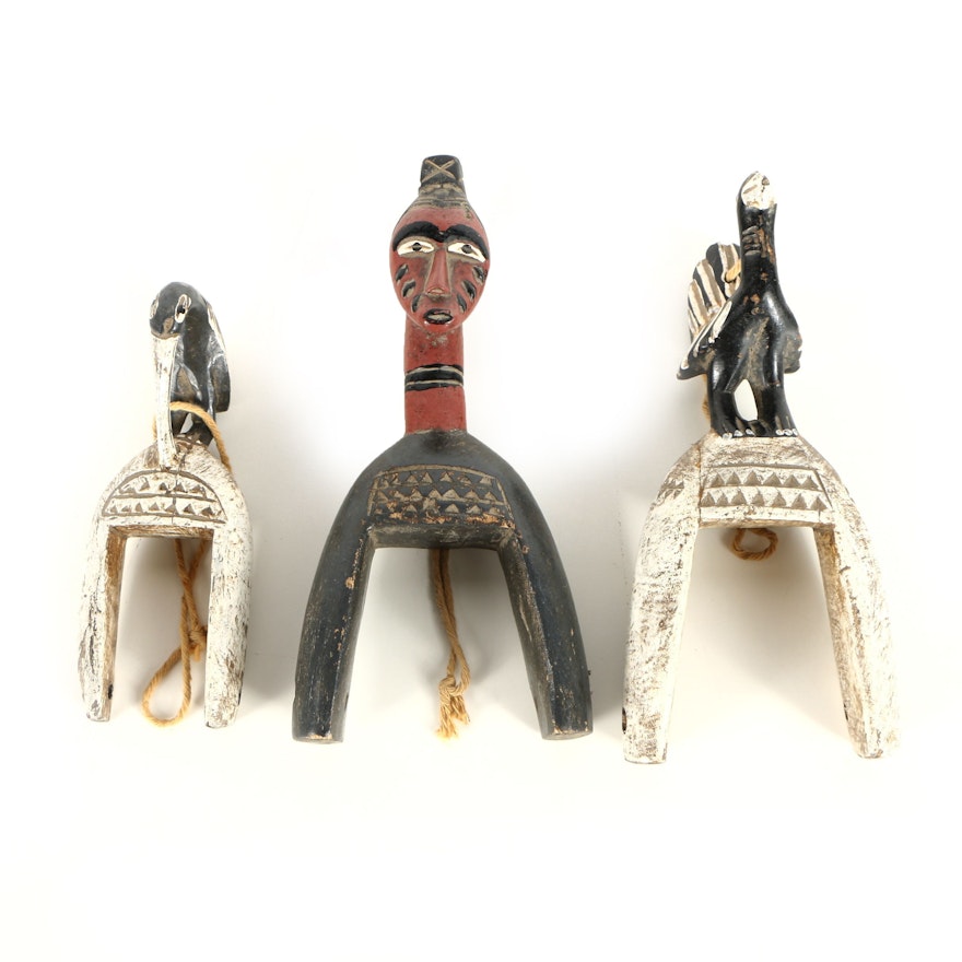 20th Century Polychrome Wood Heddle Pulleys from Côte d’Ivoire