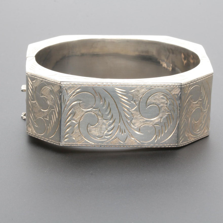 Sterling Silver Hexagonal Hinged Bangle Bracelet