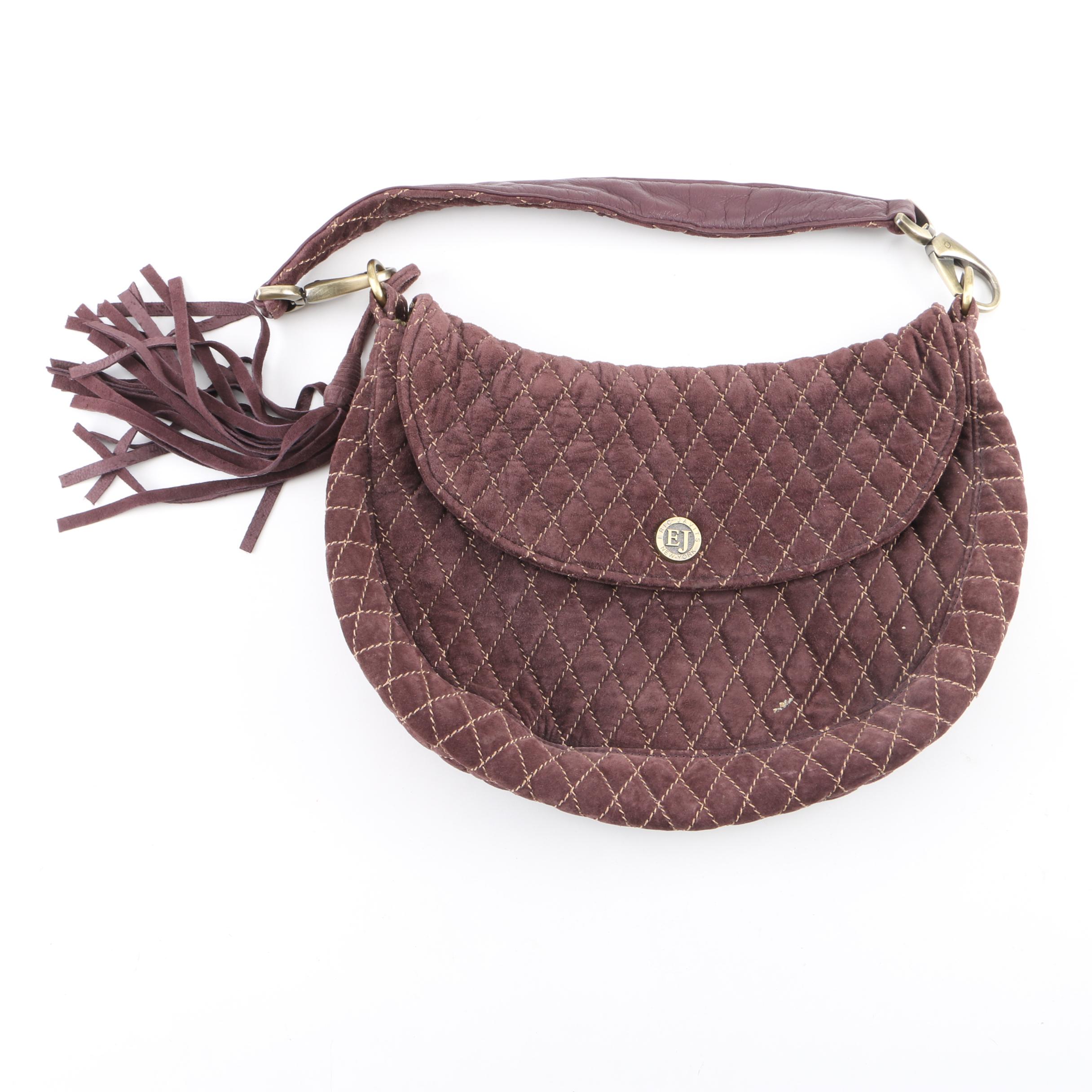 Eric Javits Brown Quilted Suede Flap Front Hobo Bag