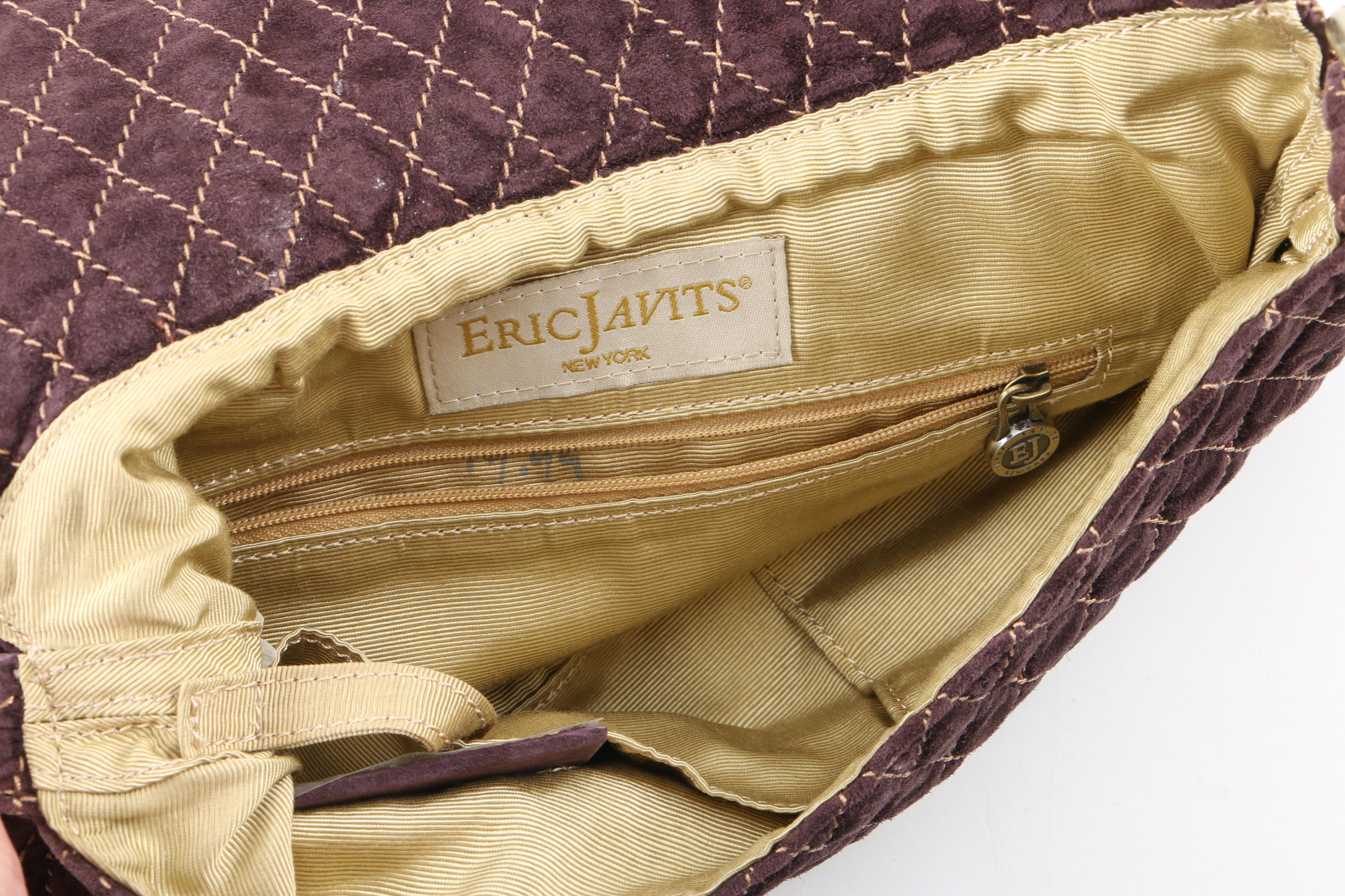 Eric Javits Brown Quilted Suede Flap Front Hobo Bag