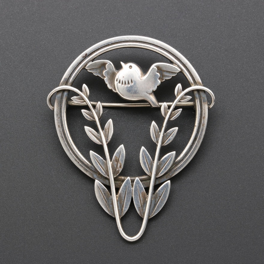 Circa 1915 - 1919 Georg Jensen Sterling Silver Bird Brooch