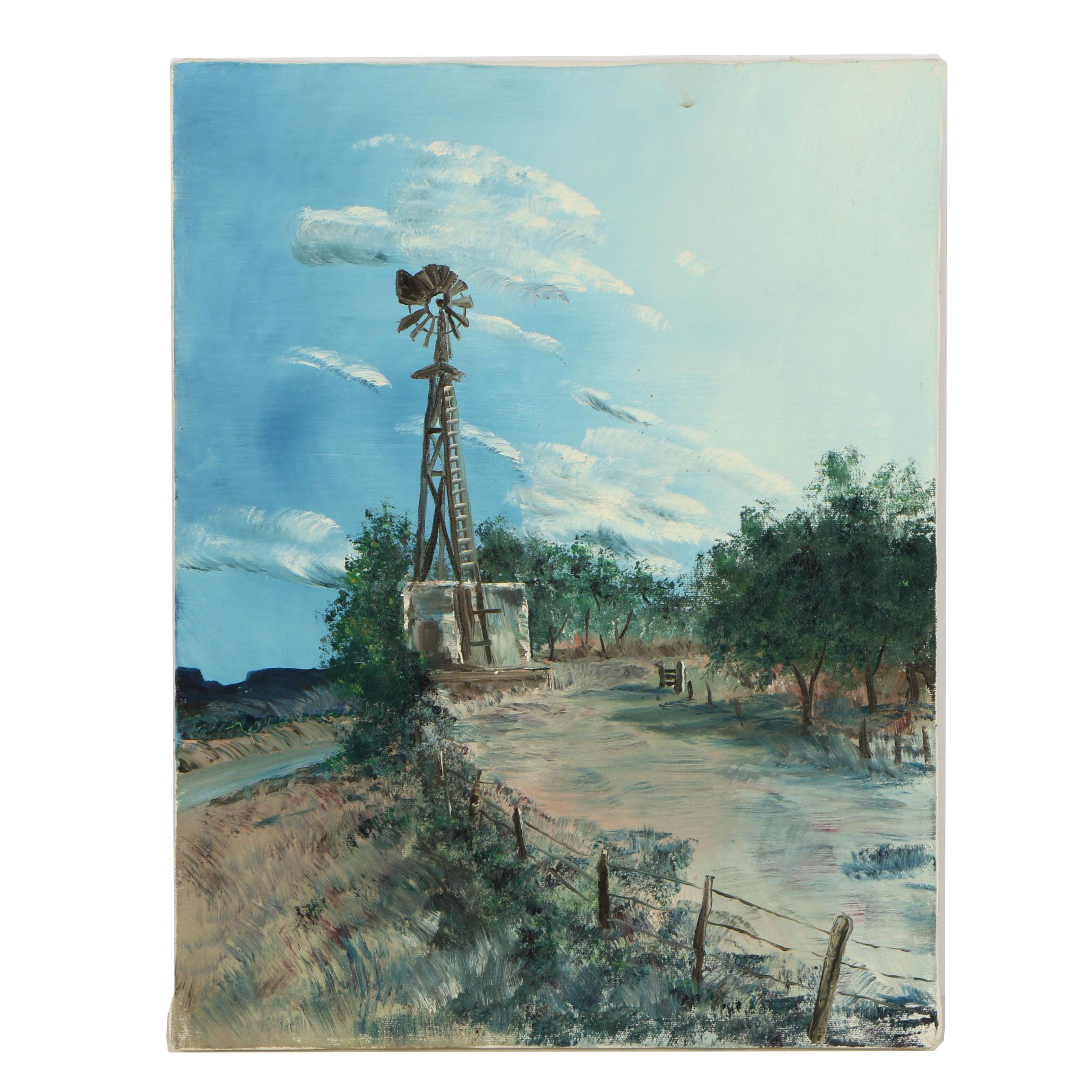 Landscape Oil Painting with Windmill