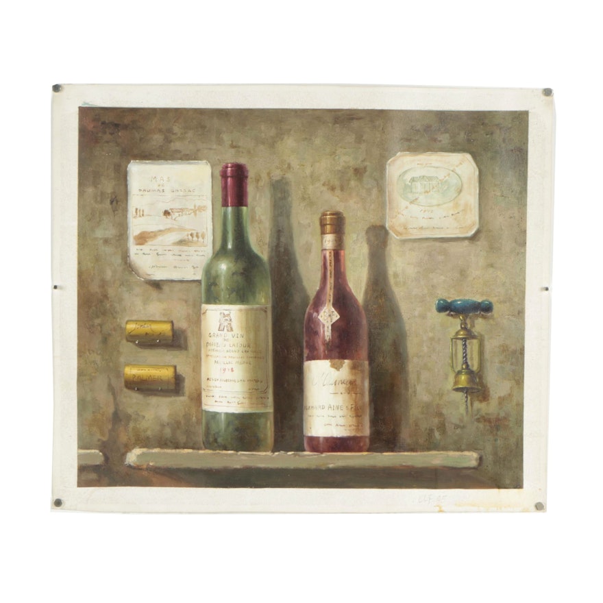 Late 20th Century Oil Painting of Wine