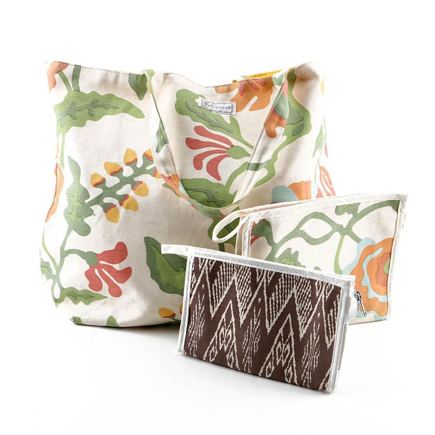 Quadrille Canvas Tote and Accessory Pouches