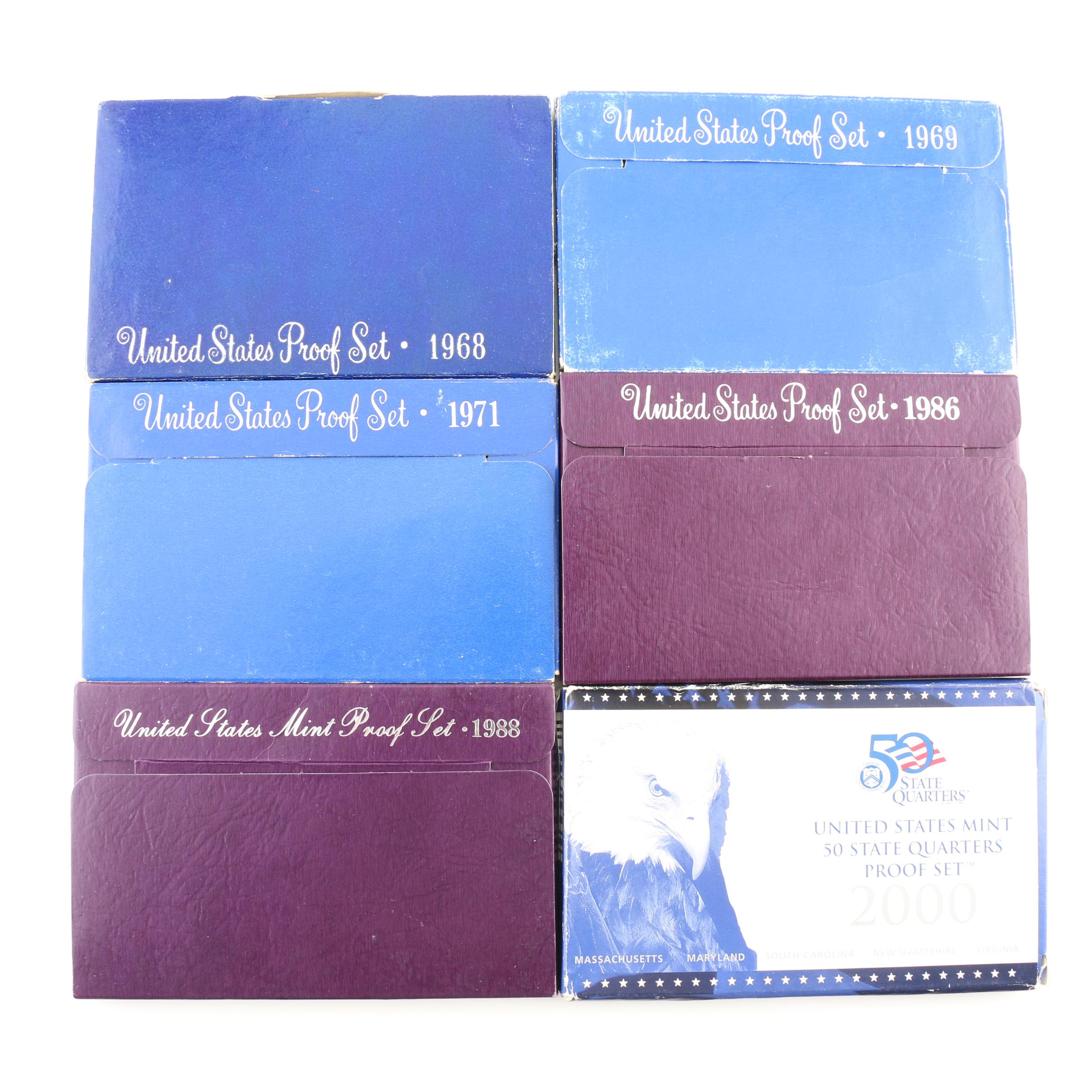 Six U.S. Mint Proof Sets, Including 1968 and 1969 Sets