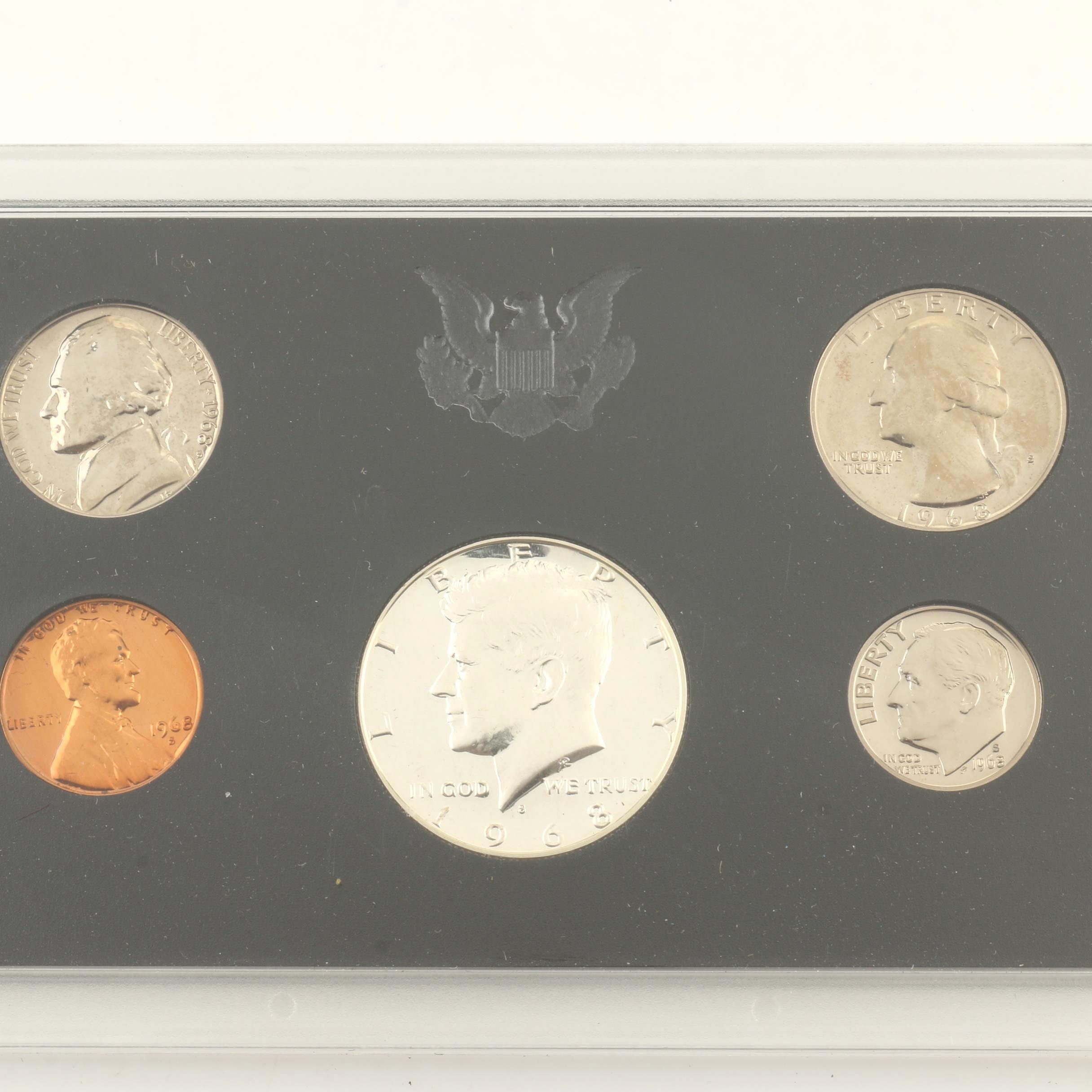 Six U.S. Mint Proof Sets, Including 1968 and 1969 Sets