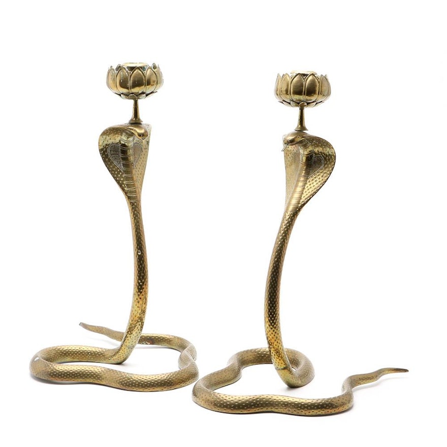 Brass Cobra Form Candlesticks