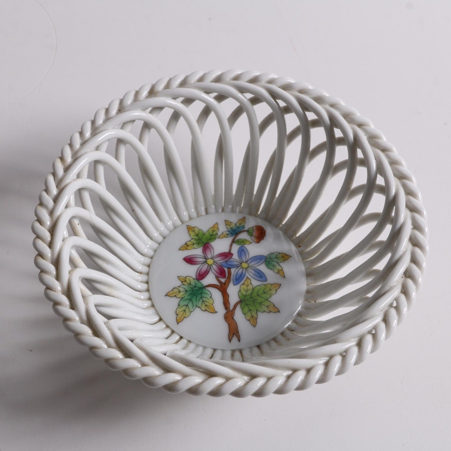 Herend Hungary "Queen Victoria" Open Weave Porcelain Basket