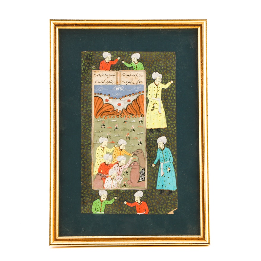 Indo-Persian Miniature Gouache Painting on Vellum
