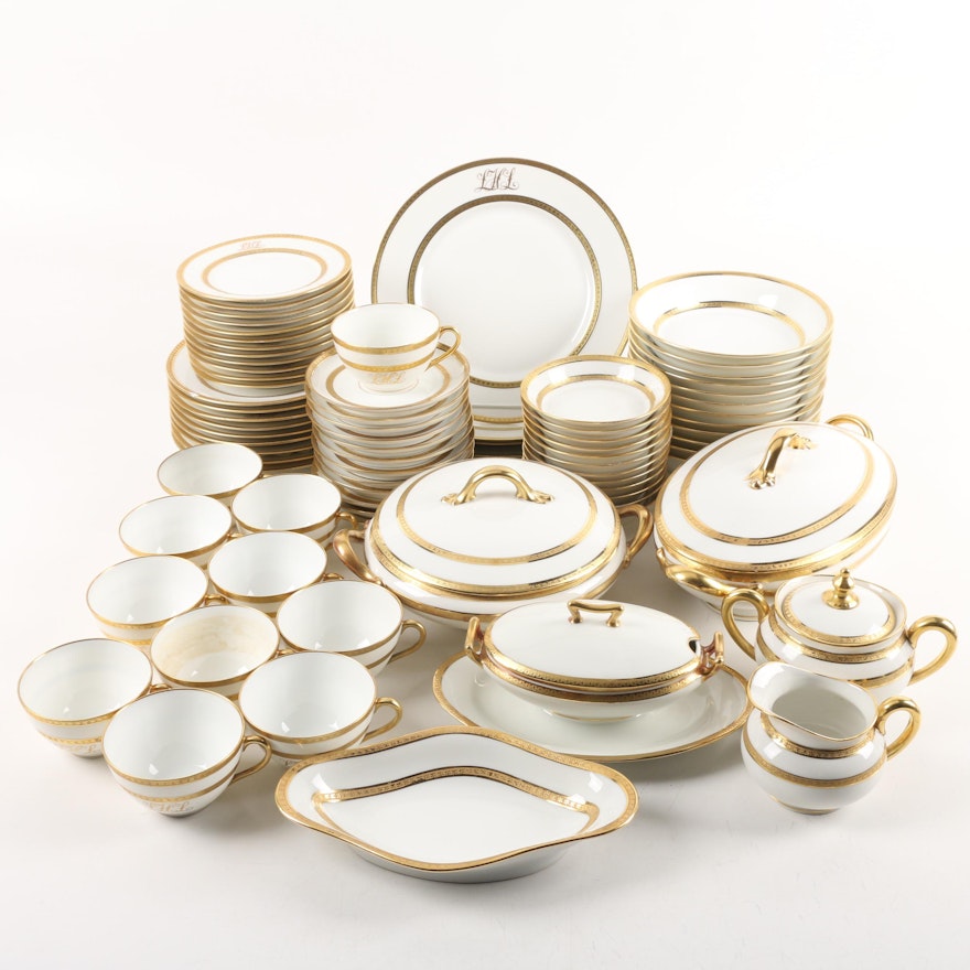 Paroutaud Fréres Limoges Monogrammed Porcelain Tableware