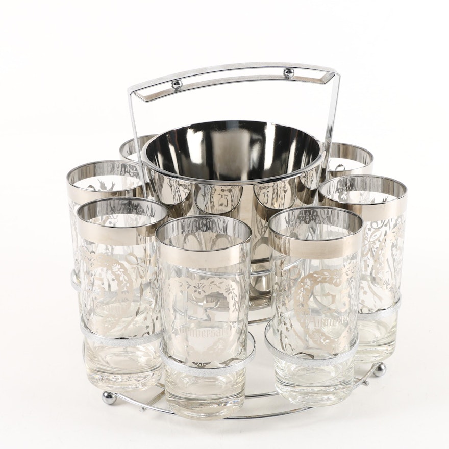 Mid Century Dorothy Thorpe "Silver Band" Style Anniversary Highball Glassware