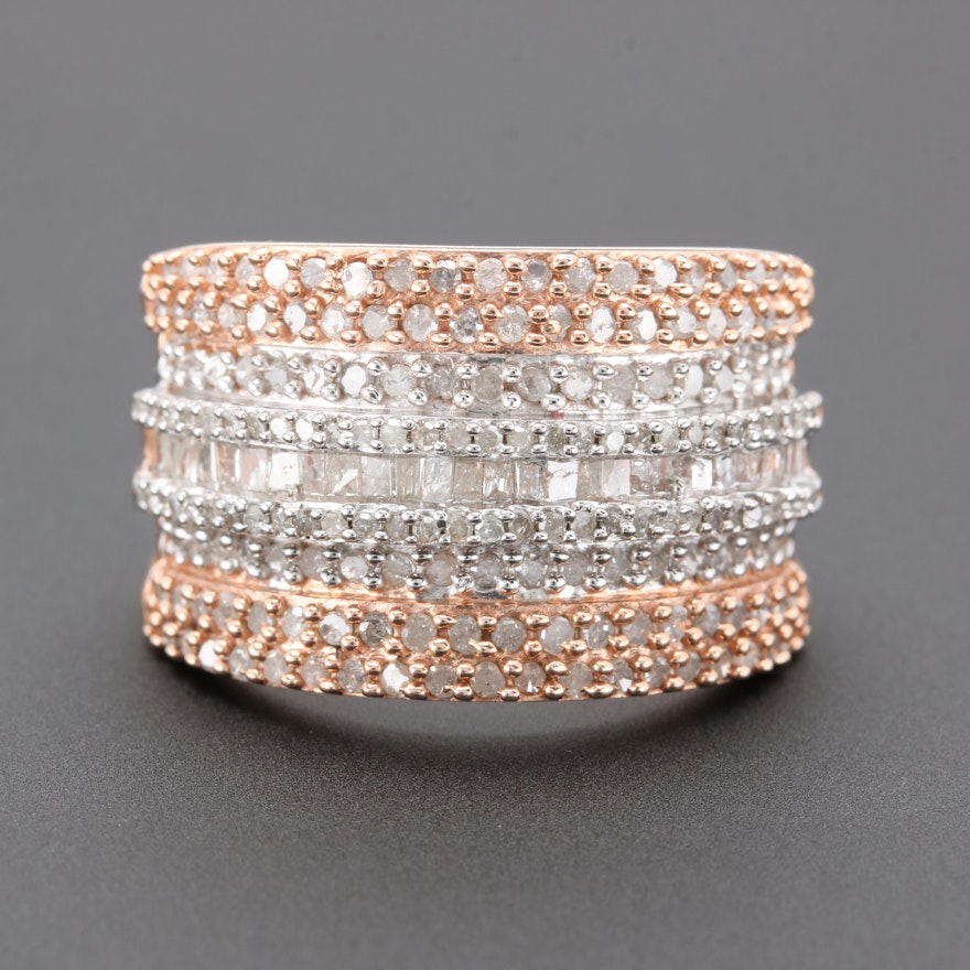 Rose Gold Wash on Sterling Silver 1.23 CTW Diamond Ring
