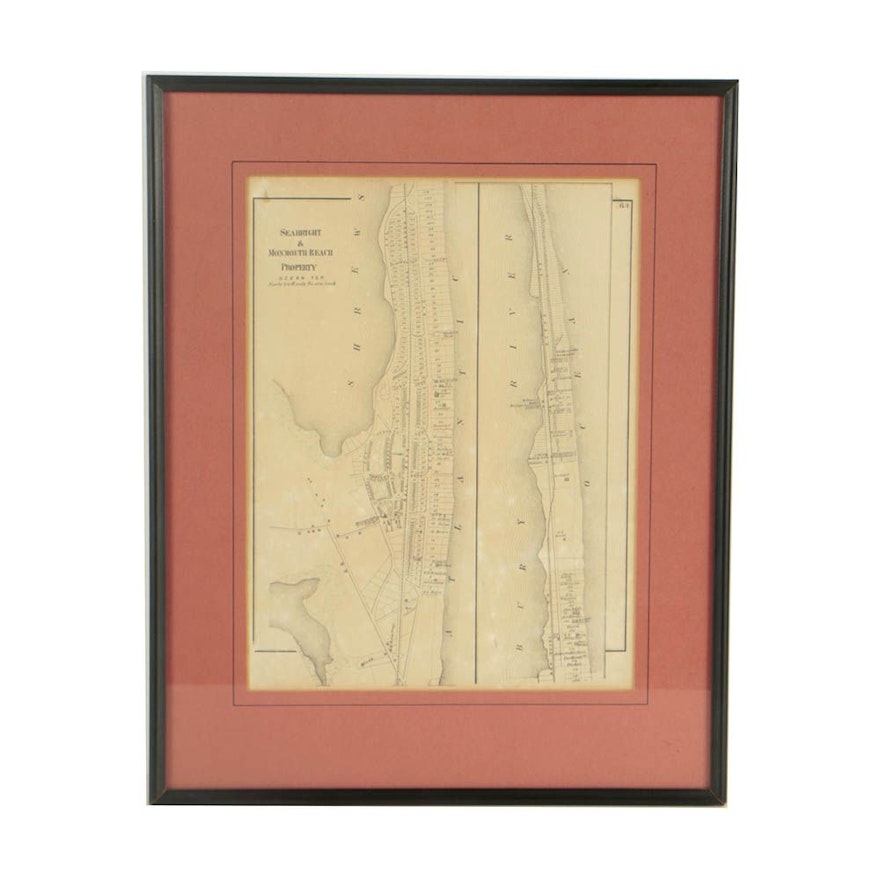 19th to Early 20th Century Lithograph Map "Seabright & Monmouth Beach Property"