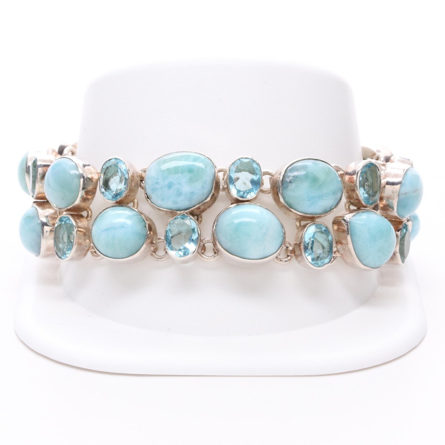 Sterling Silver Amazonite and Blue Glass Bracelet