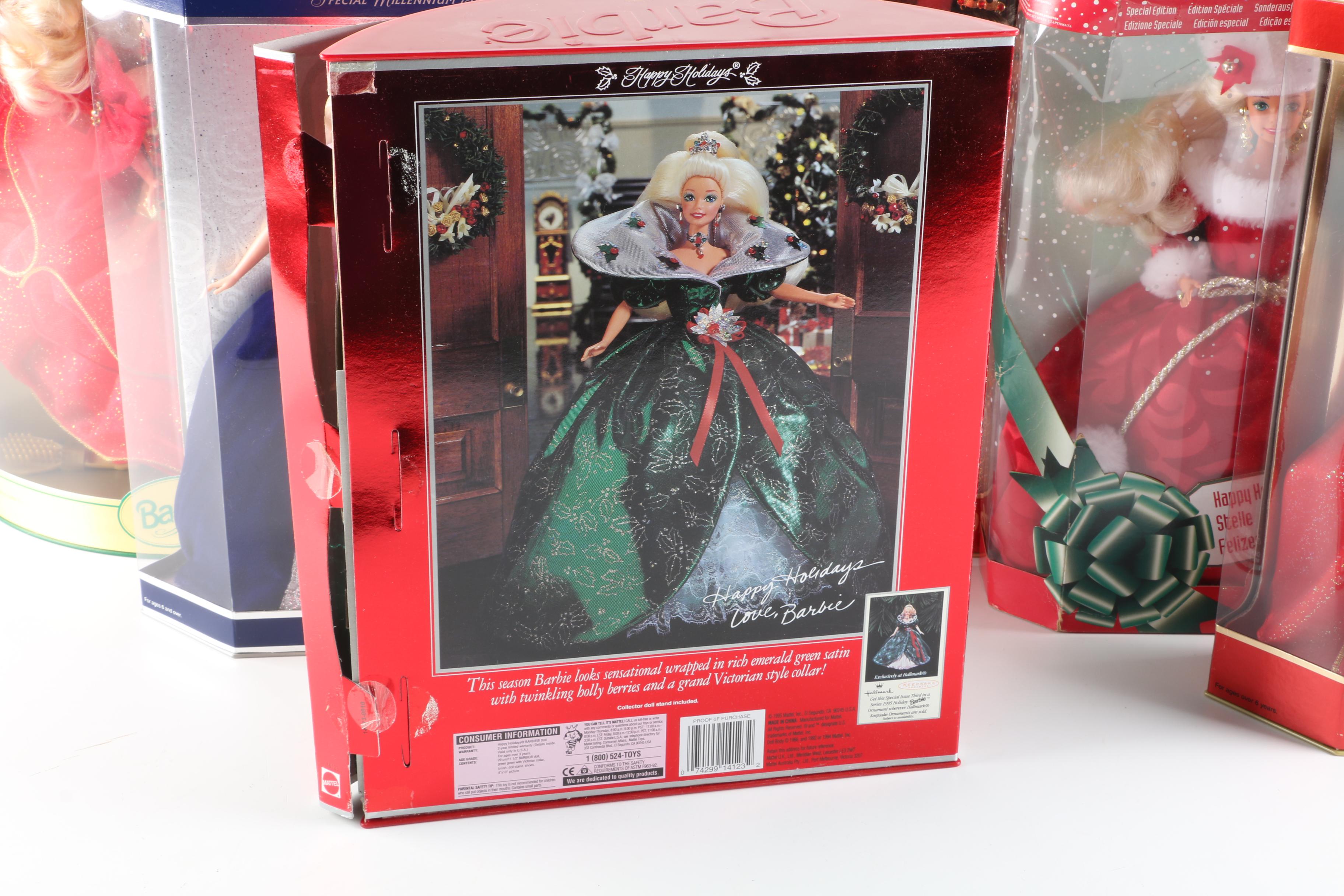 1990s Mattel Holiday Barbies Including "Millenium Princess"