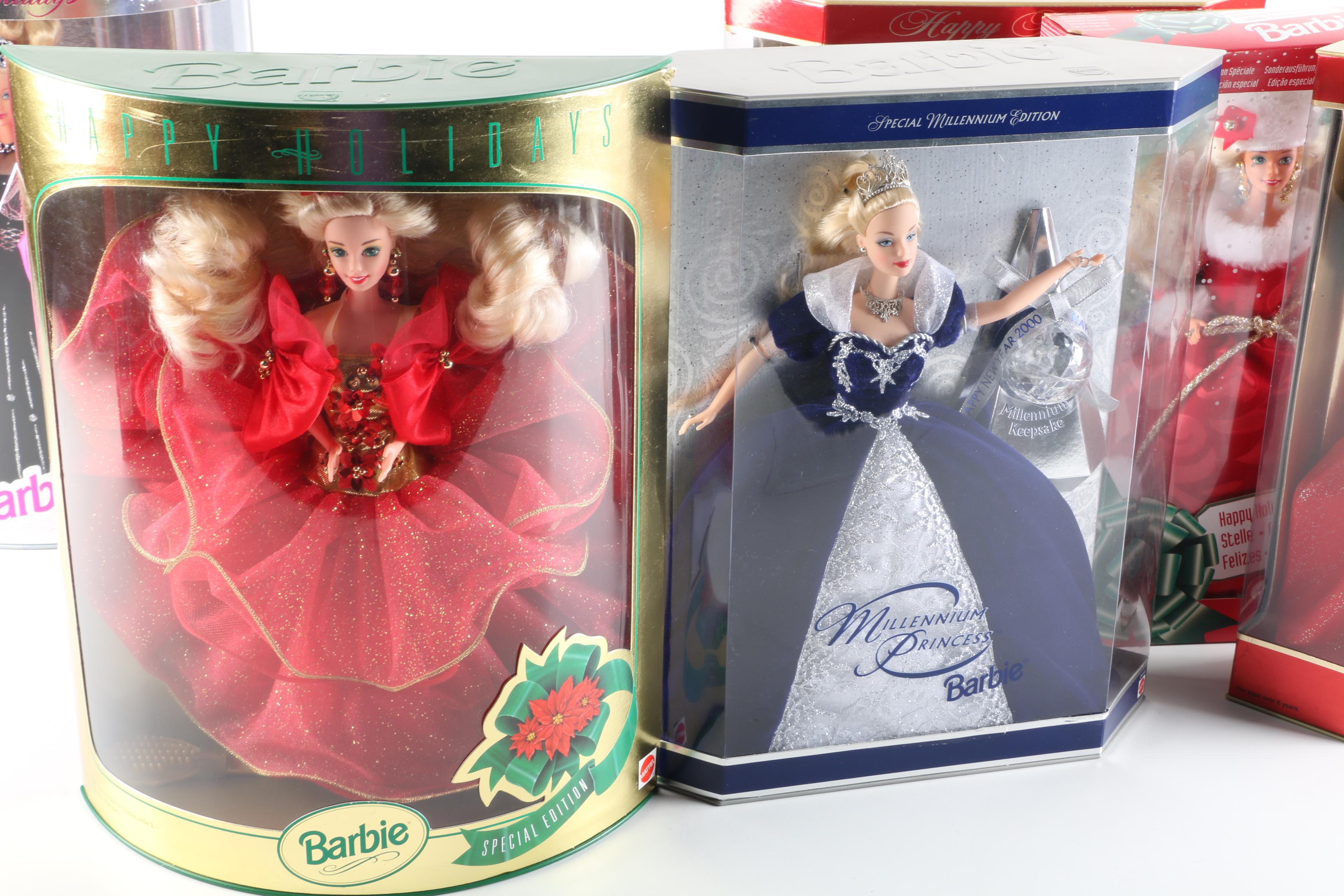 1990s Mattel Holiday Barbies Including "Millenium Princess"