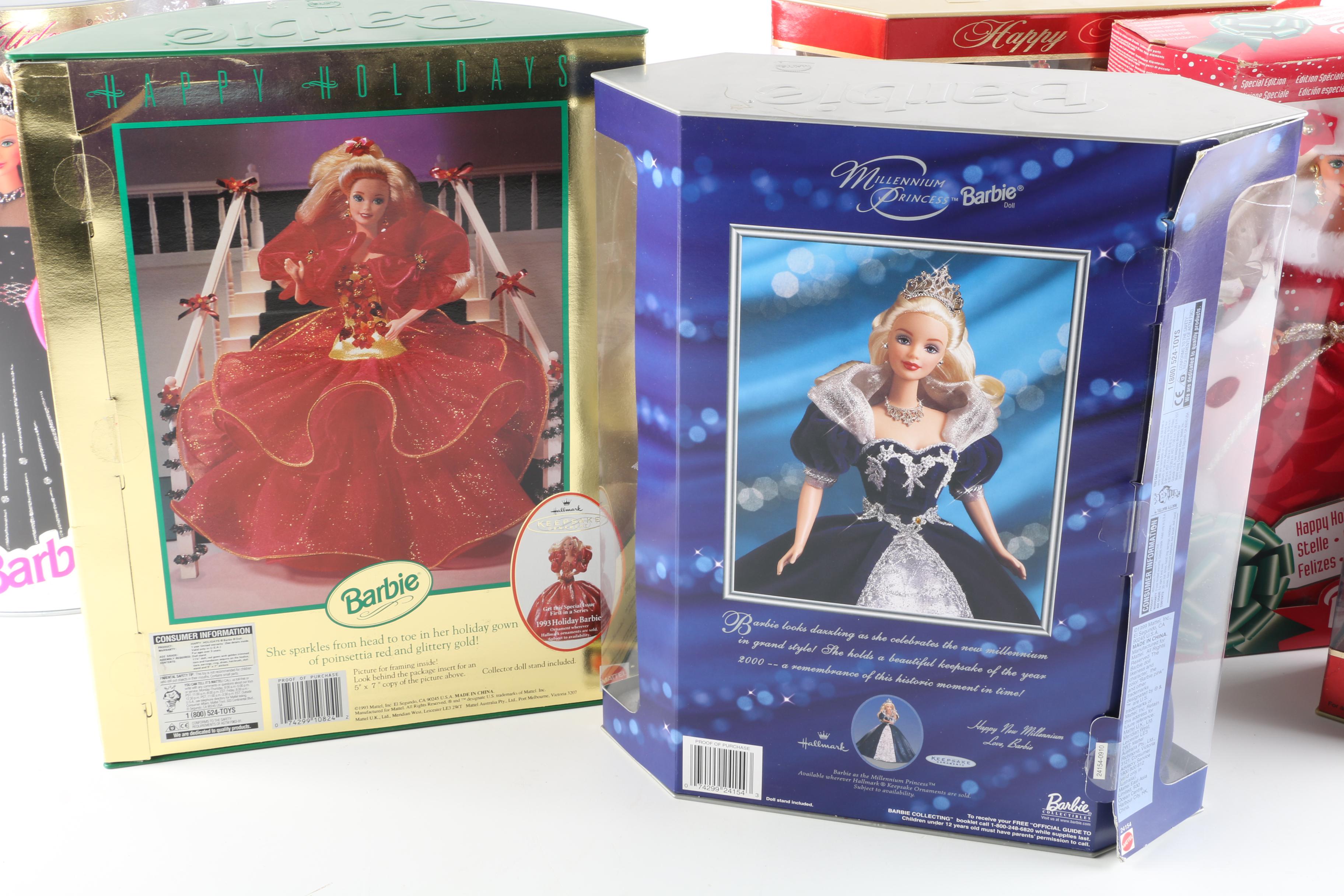 1990s Mattel Holiday Barbies Including "Millenium Princess"
