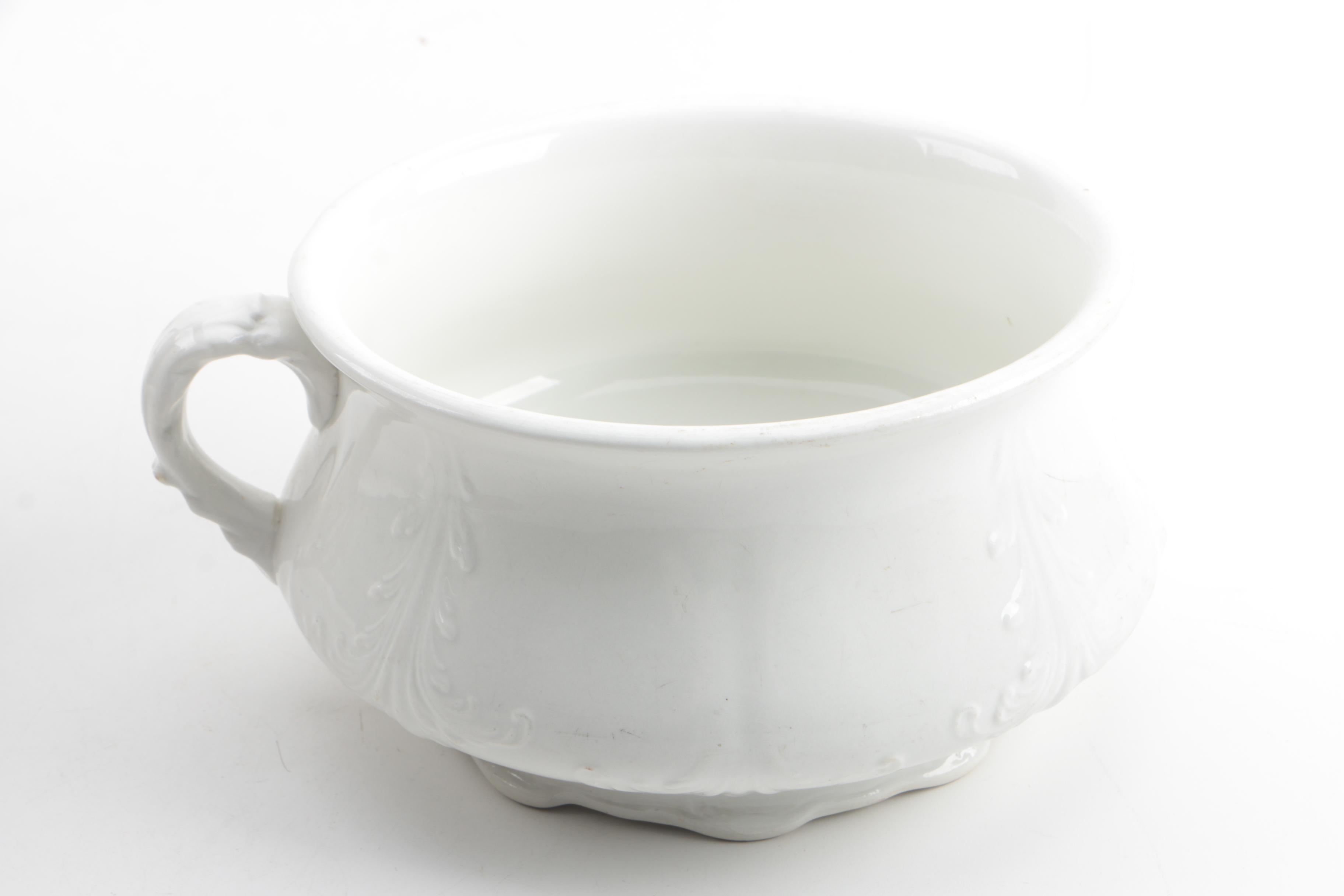 Antique Smith Phillips Semi Porcelain Chamber Pot with Decorative Decor