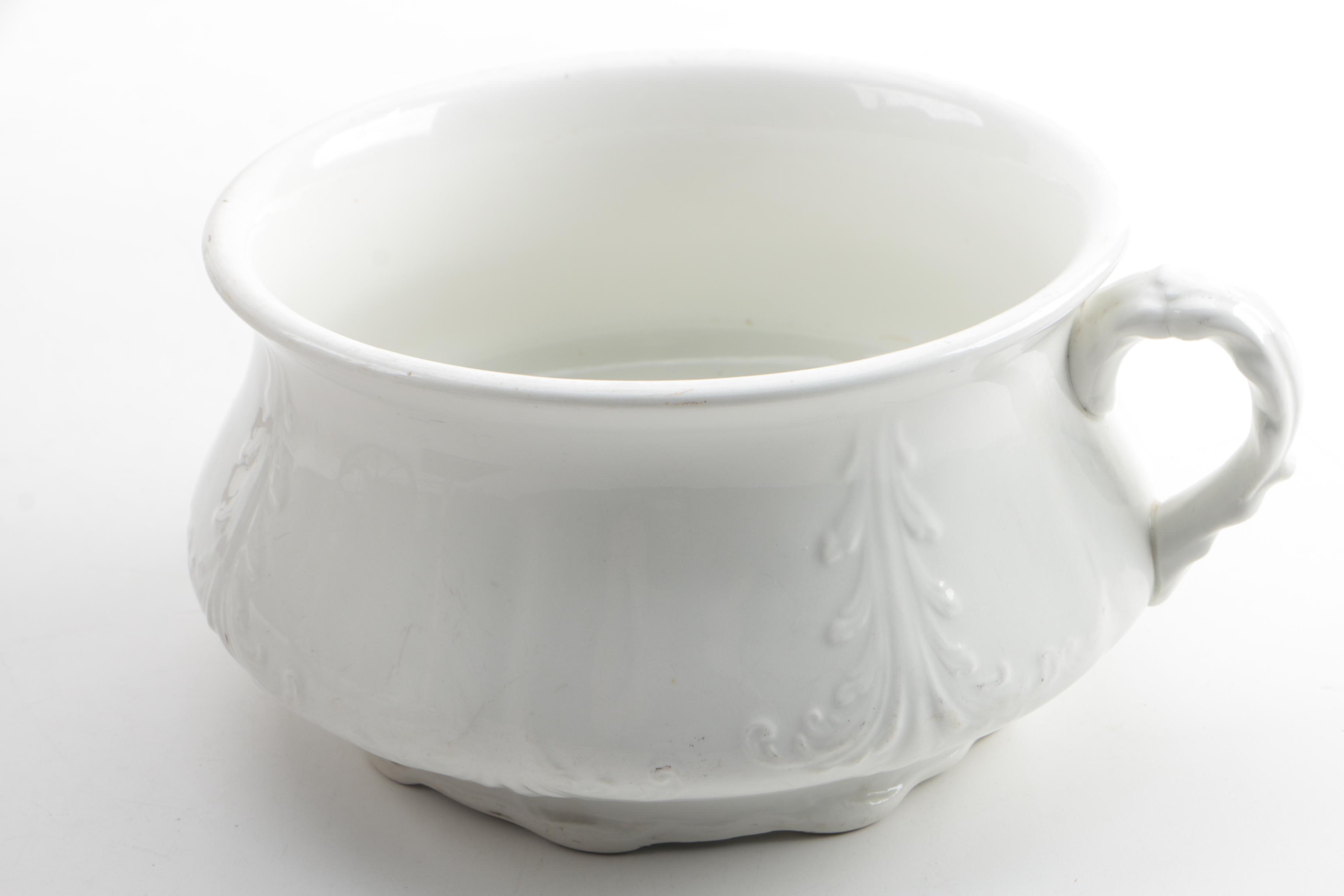 Antique Smith Phillips Semi Porcelain Chamber Pot with Decorative Decor
