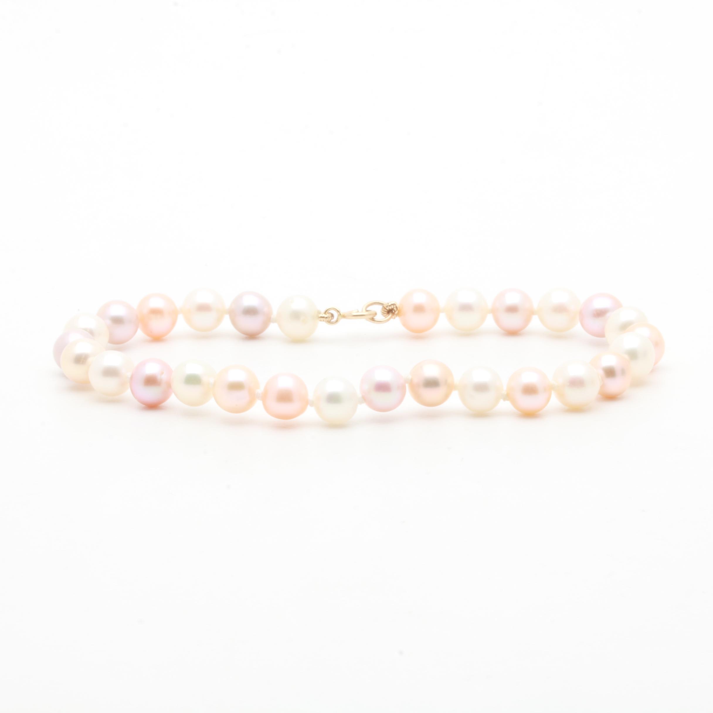 14K Yellow Gold Cultured Pearl Bead Bracelet