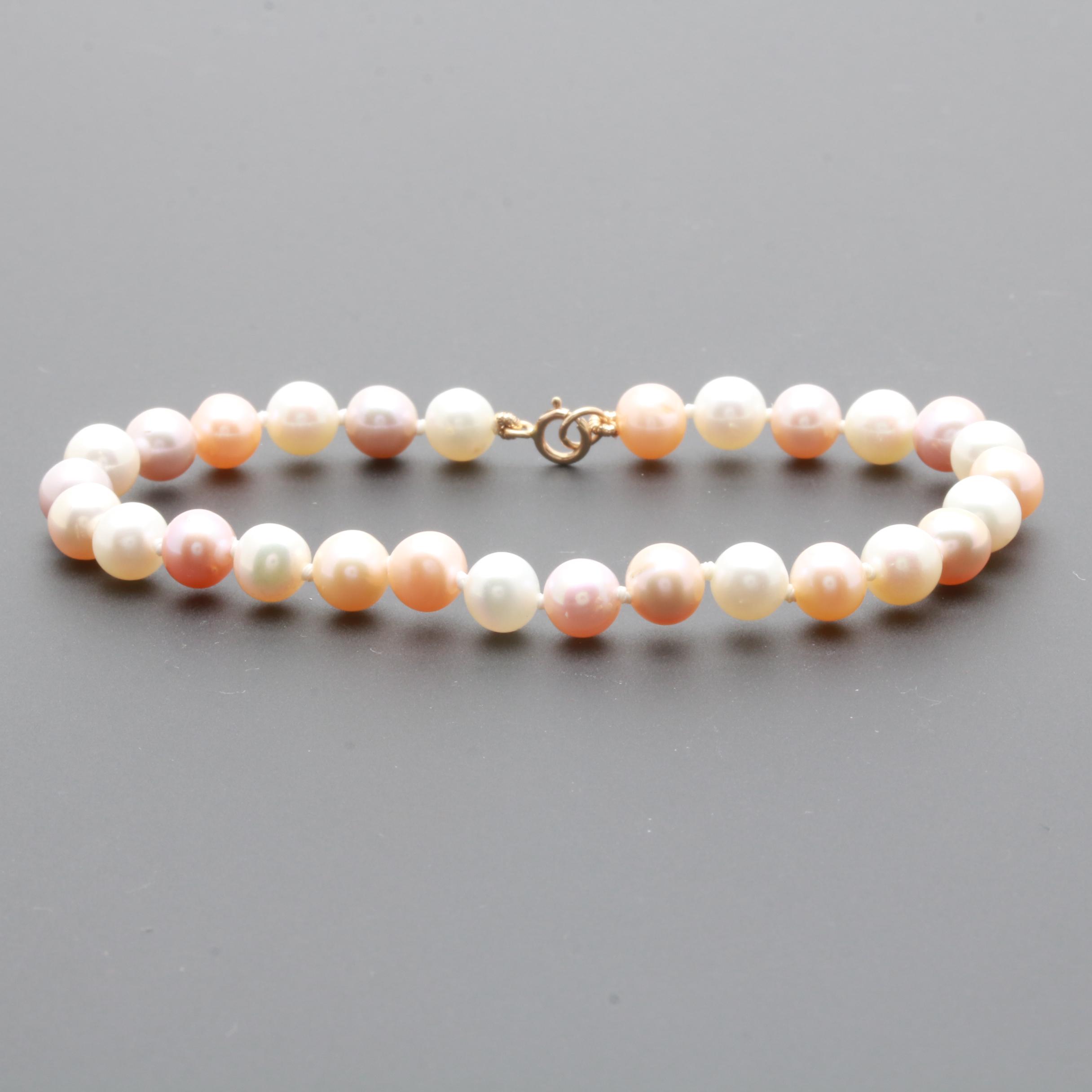 14K Yellow Gold Cultured Pearl Bead Bracelet