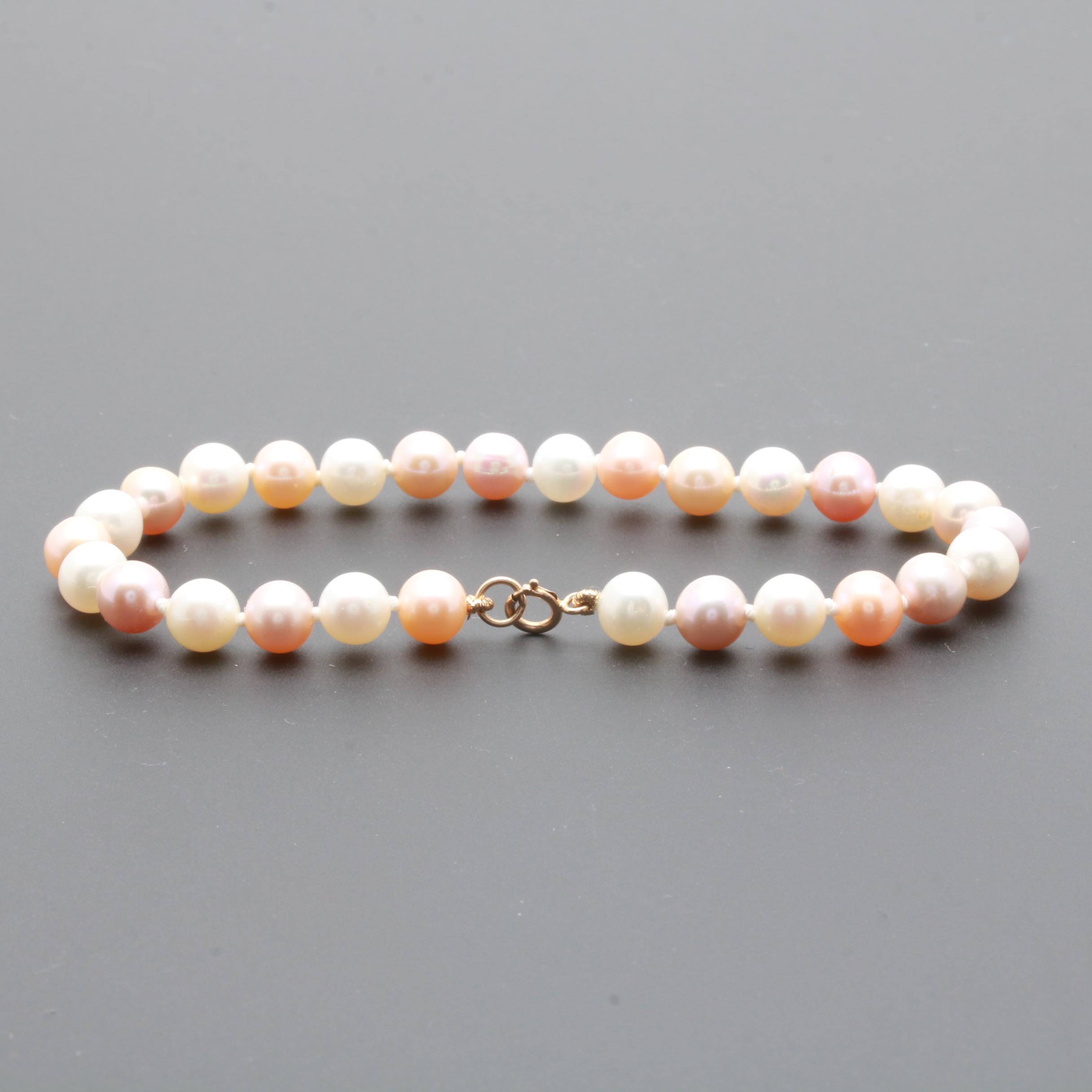 14K Yellow Gold Cultured Pearl Bead Bracelet