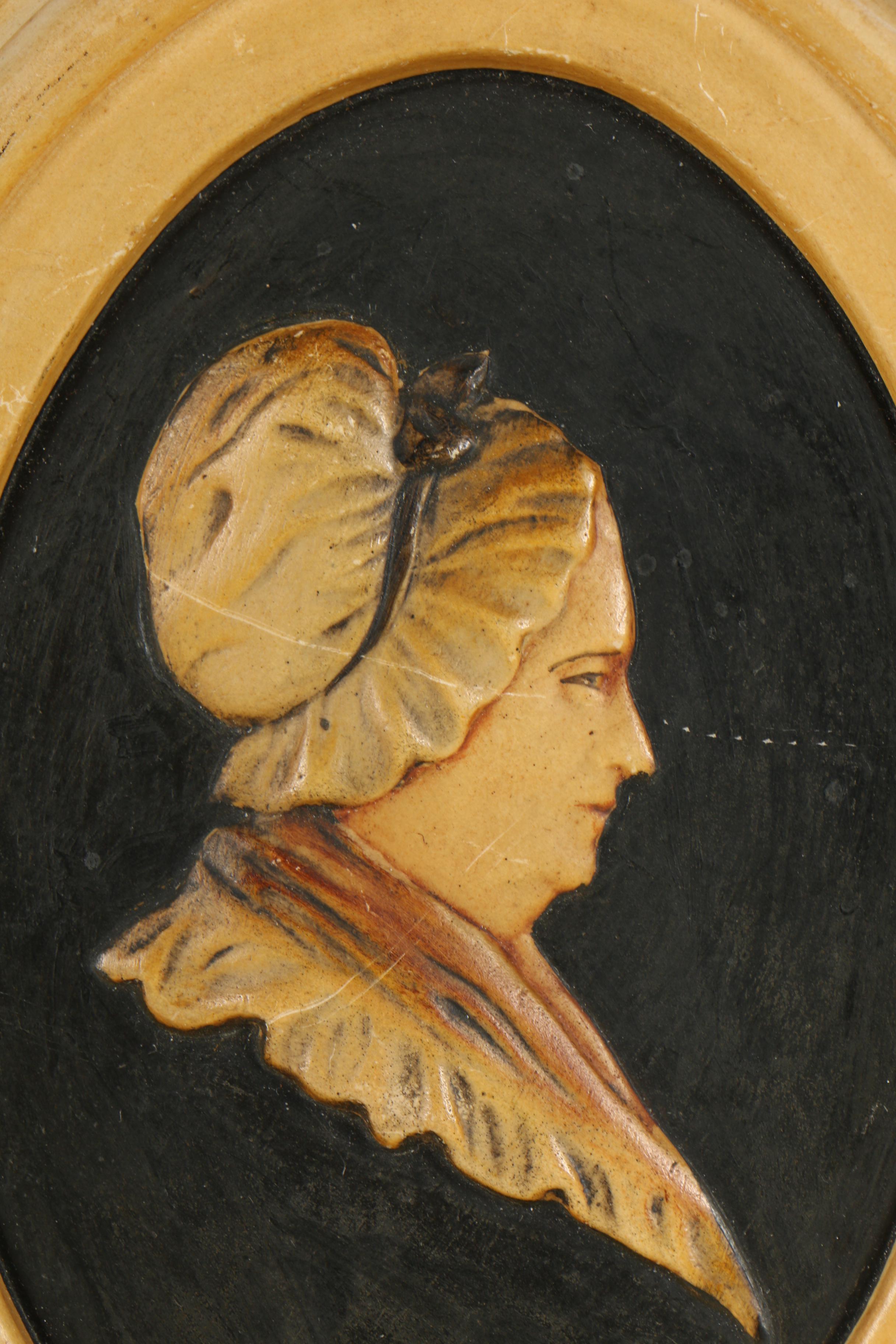 Vintage Chalkware Plaques of George and Martha Washington