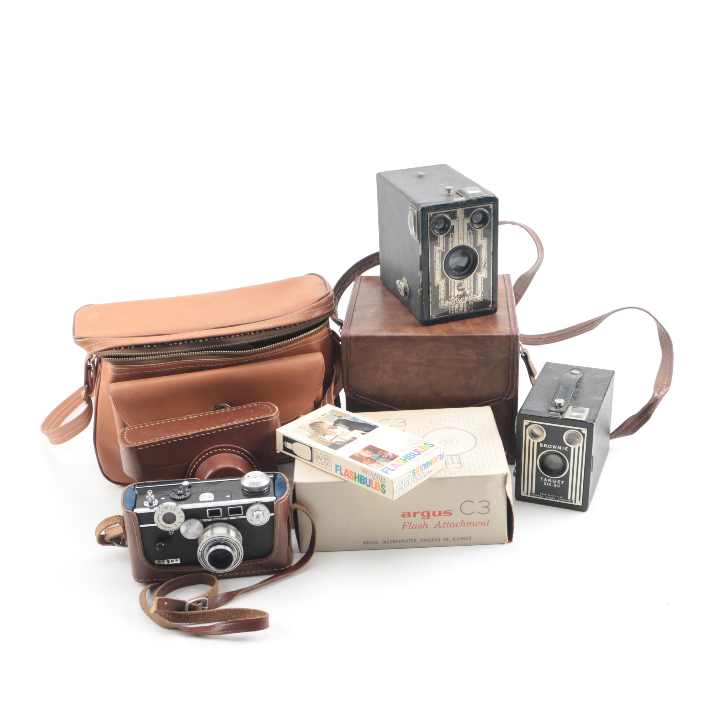 Kodak Brownie, Argus Cameras and Accessories with Camera Cases
