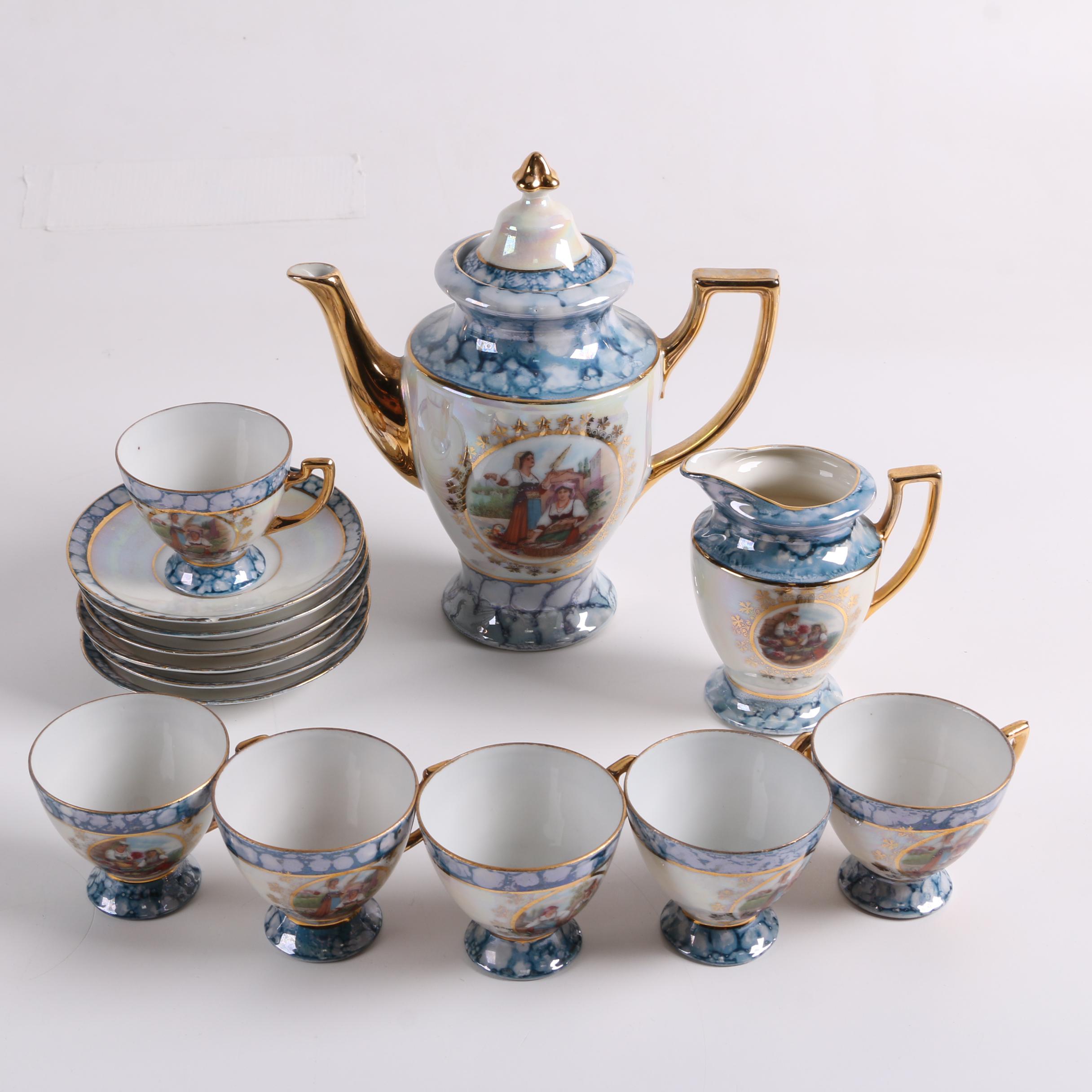 Vintage German Lusterware Porcelain Demitasse Set