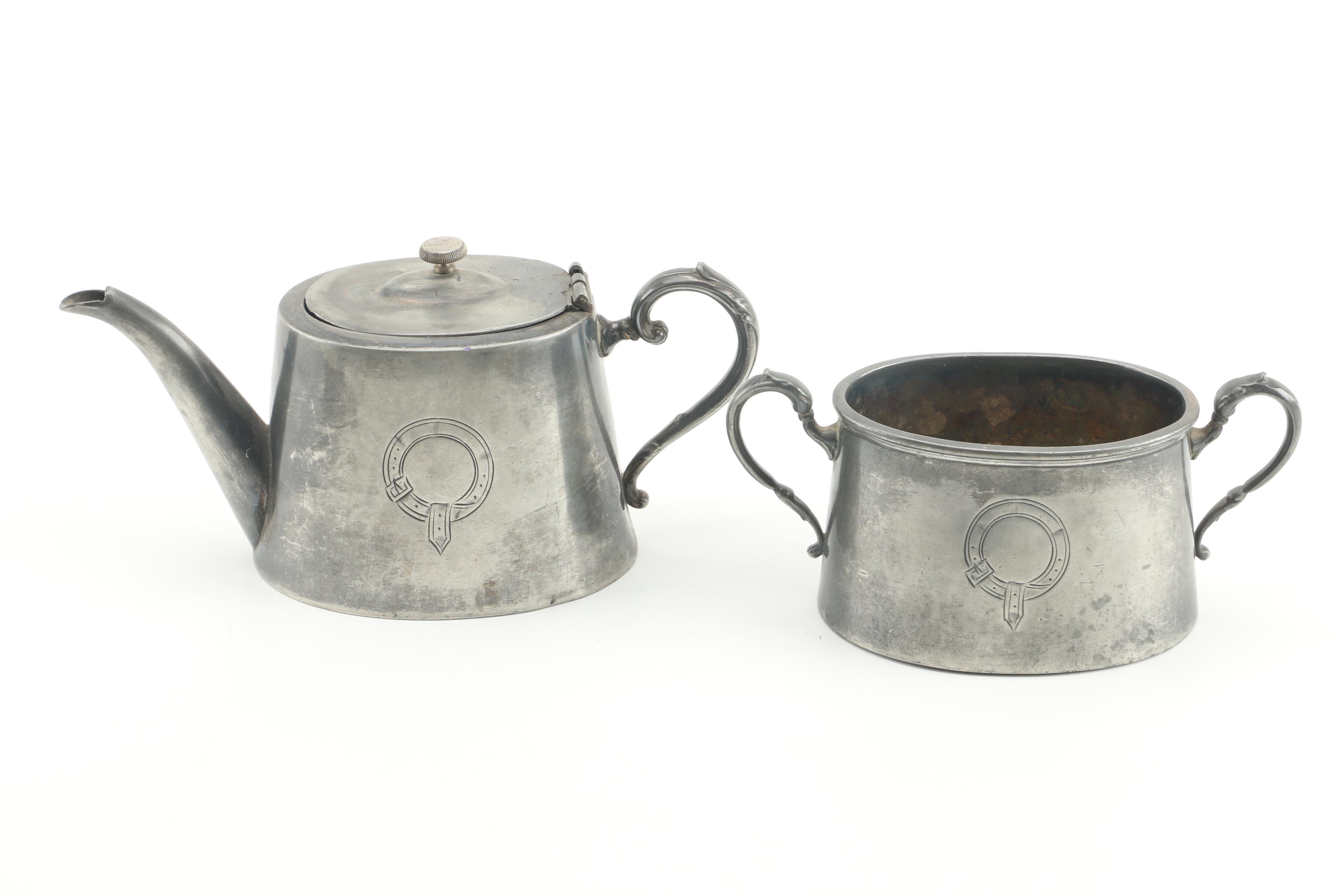 Vintage Kendall & Dent Silver Plate Tea Service with Barker Bros. Creamer