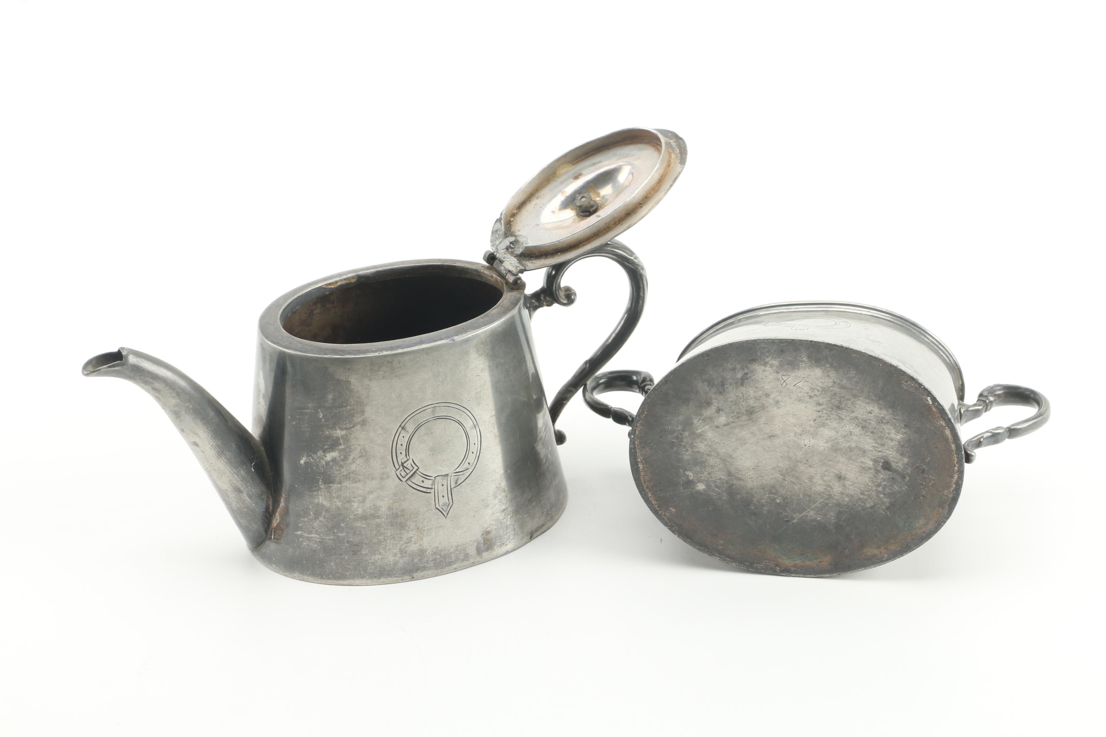 Vintage Kendall & Dent Silver Plate Tea Service with Barker Bros. Creamer