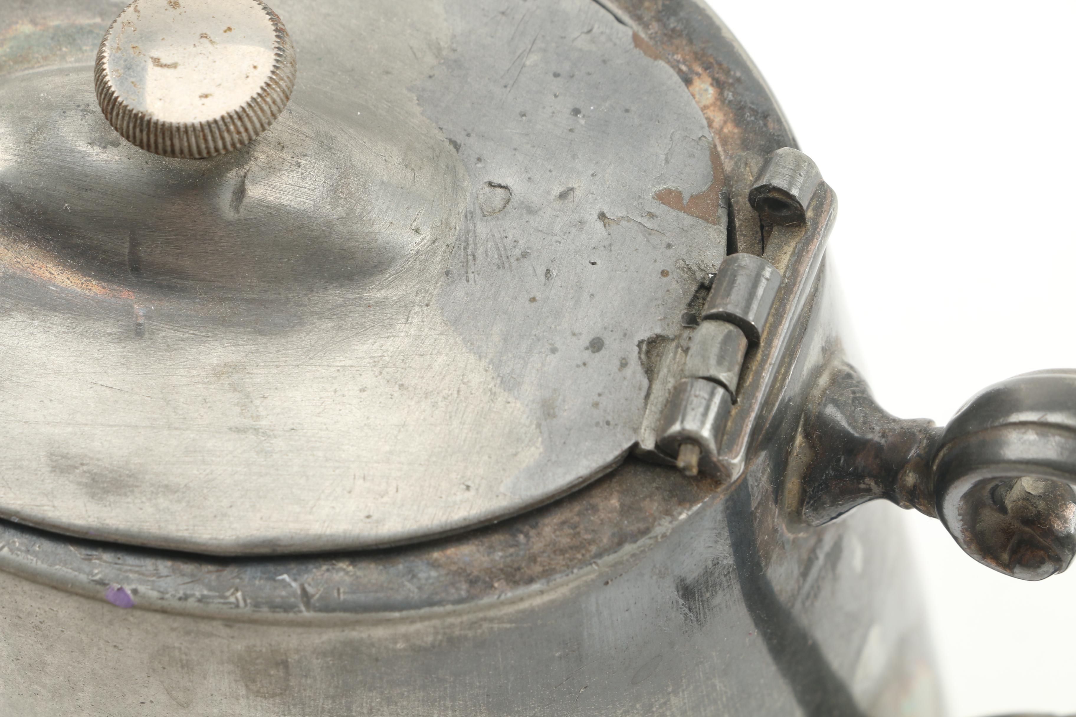 Vintage Kendall & Dent Silver Plate Tea Service with Barker Bros. Creamer