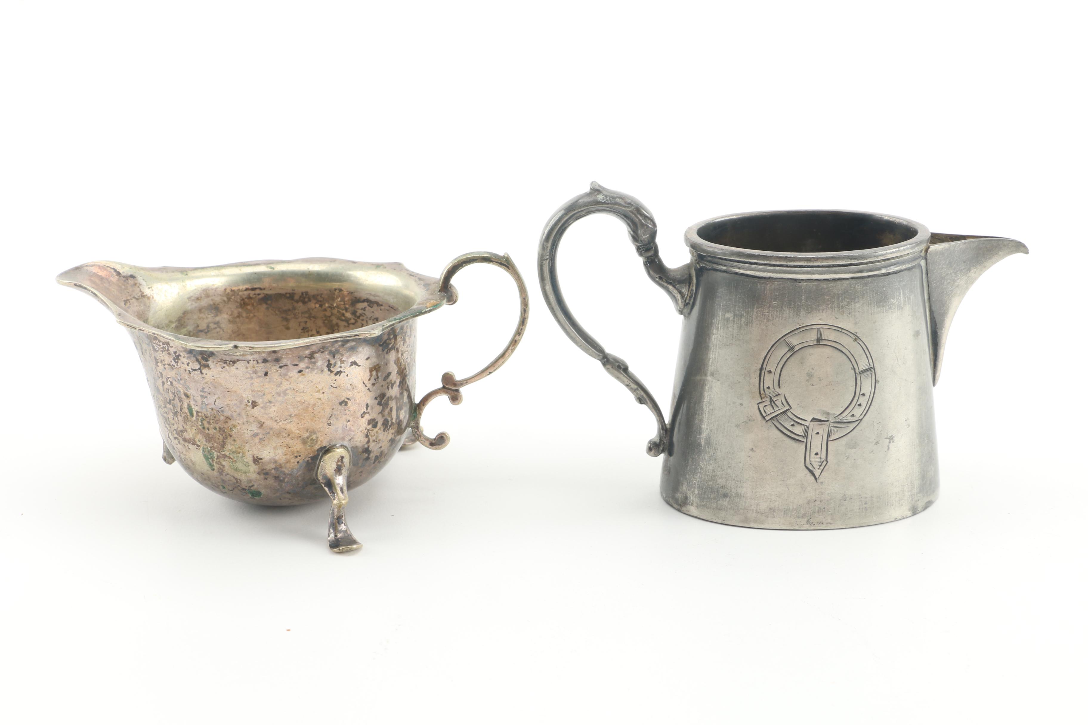 Vintage Kendall & Dent Silver Plate Tea Service with Barker Bros. Creamer