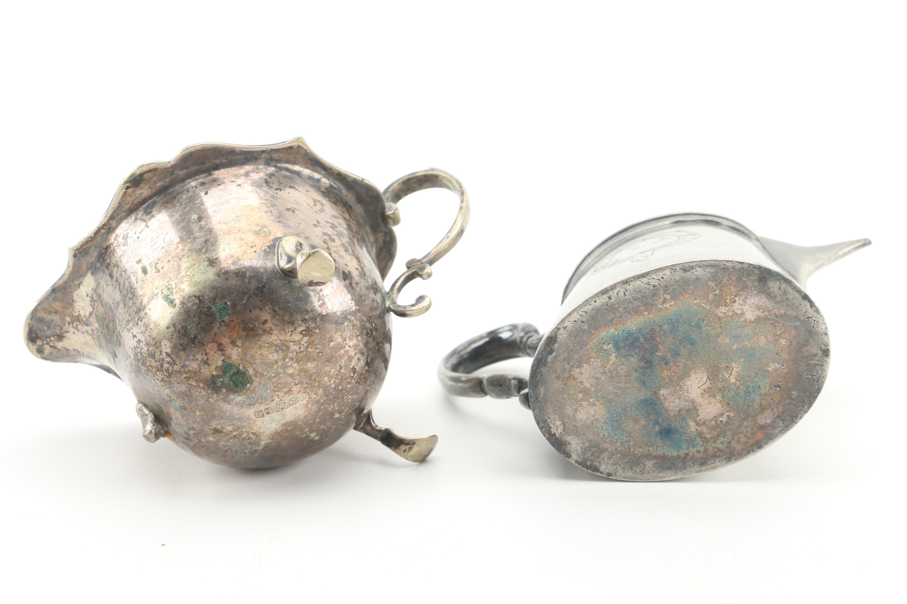 Vintage Kendall & Dent Silver Plate Tea Service with Barker Bros. Creamer