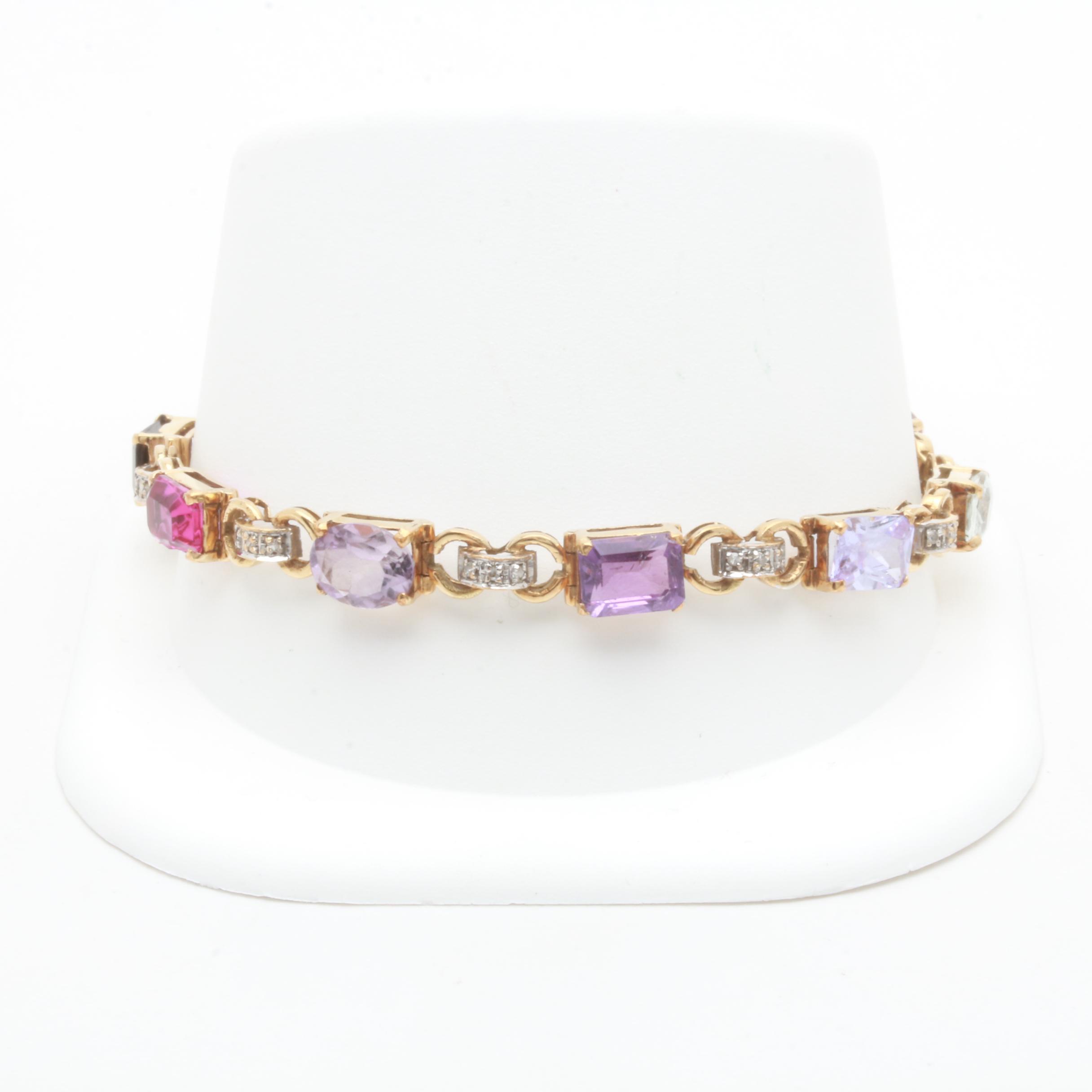 14K Yellow Gold Diamond and Multi-Gemstone Tennis Bracelet