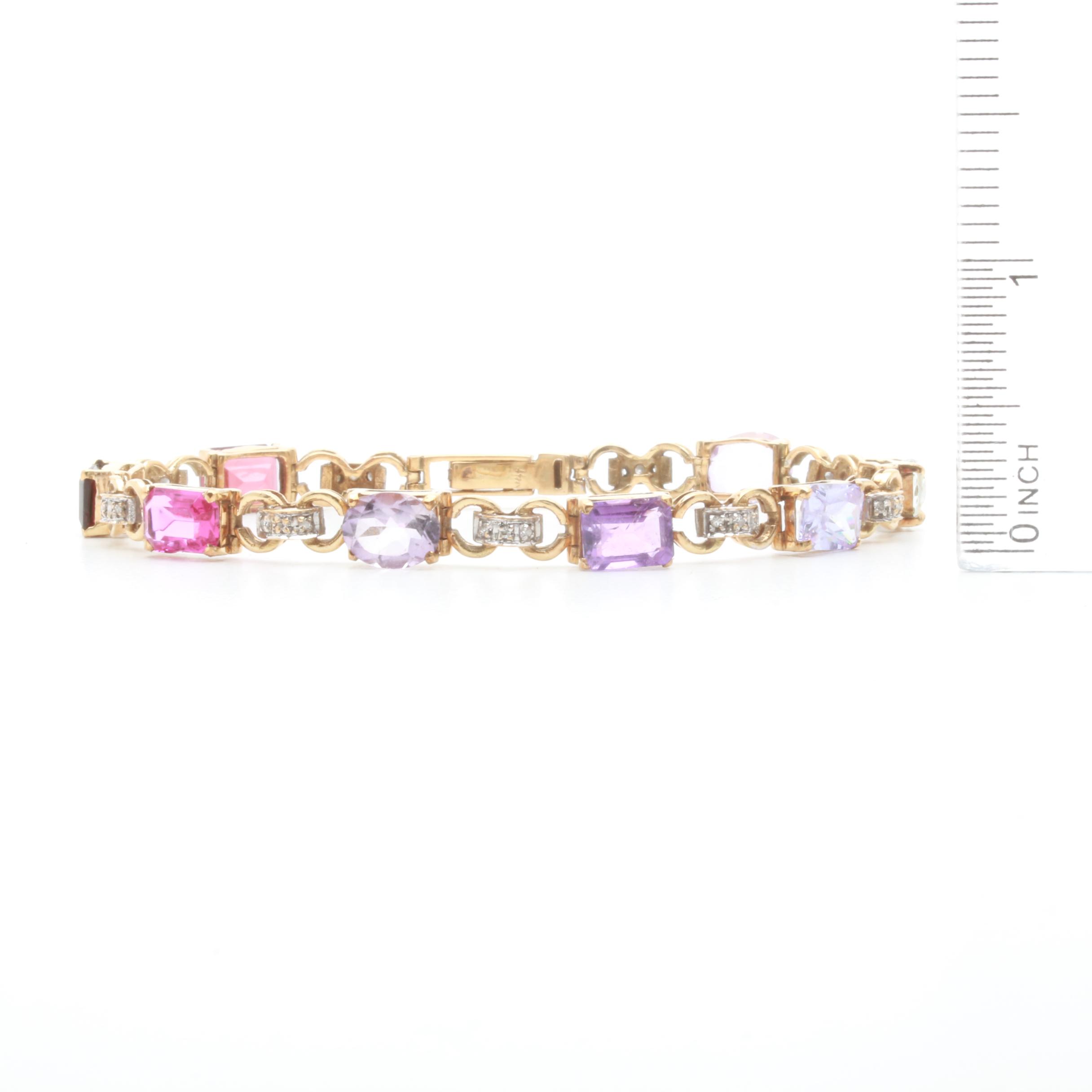 14K Yellow Gold Diamond and Multi-Gemstone Tennis Bracelet