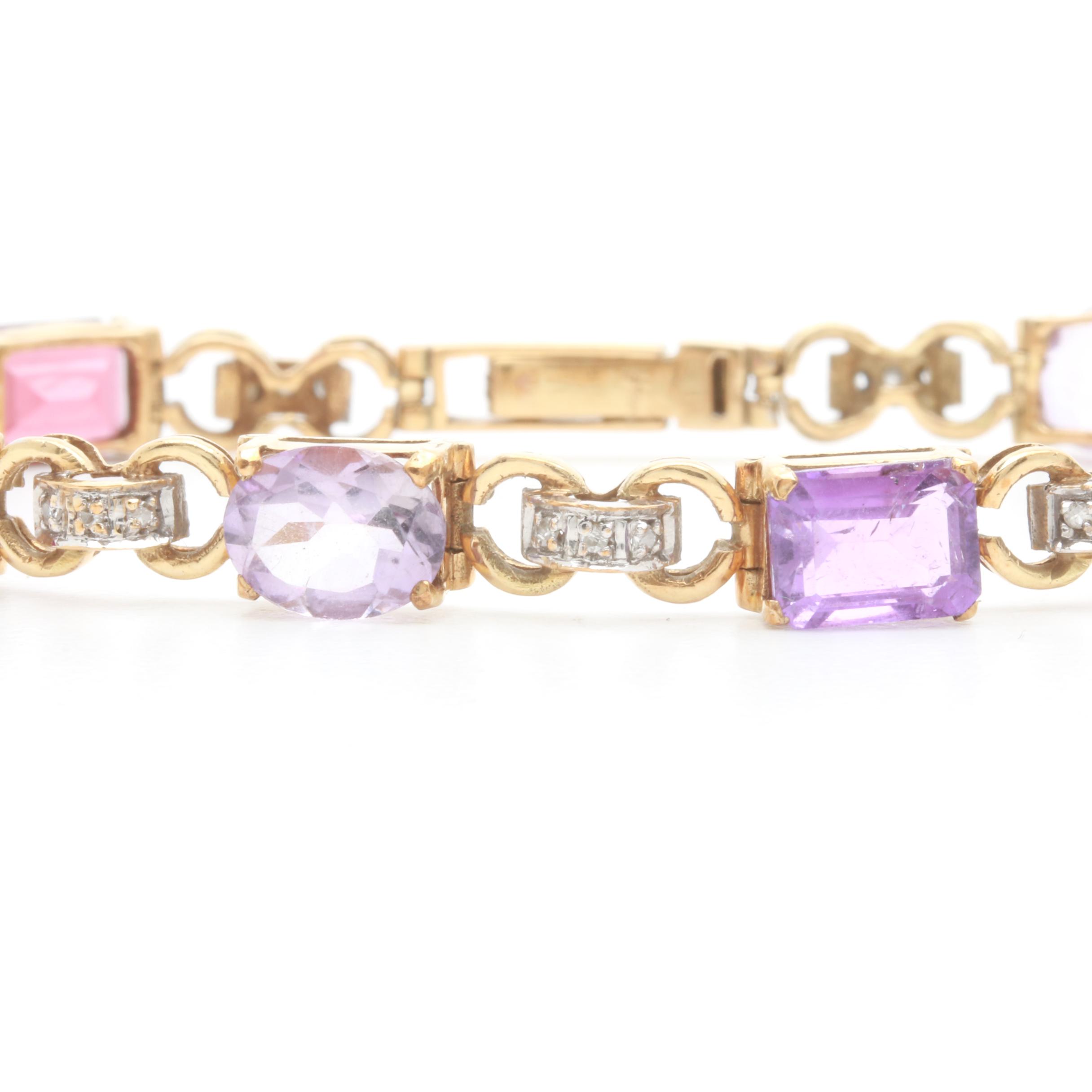 14K Yellow Gold Diamond and Multi-Gemstone Tennis Bracelet