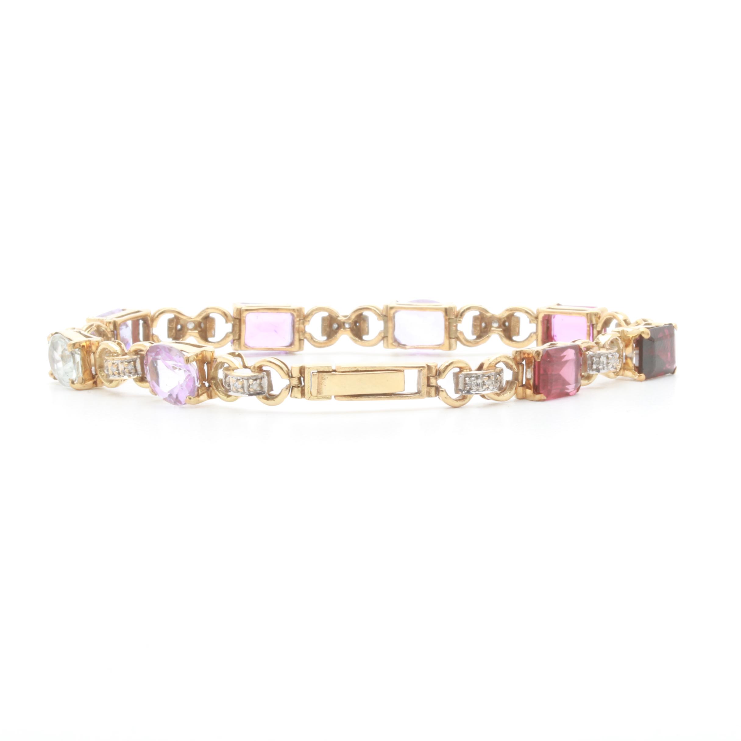 14K Yellow Gold Diamond and Multi-Gemstone Tennis Bracelet