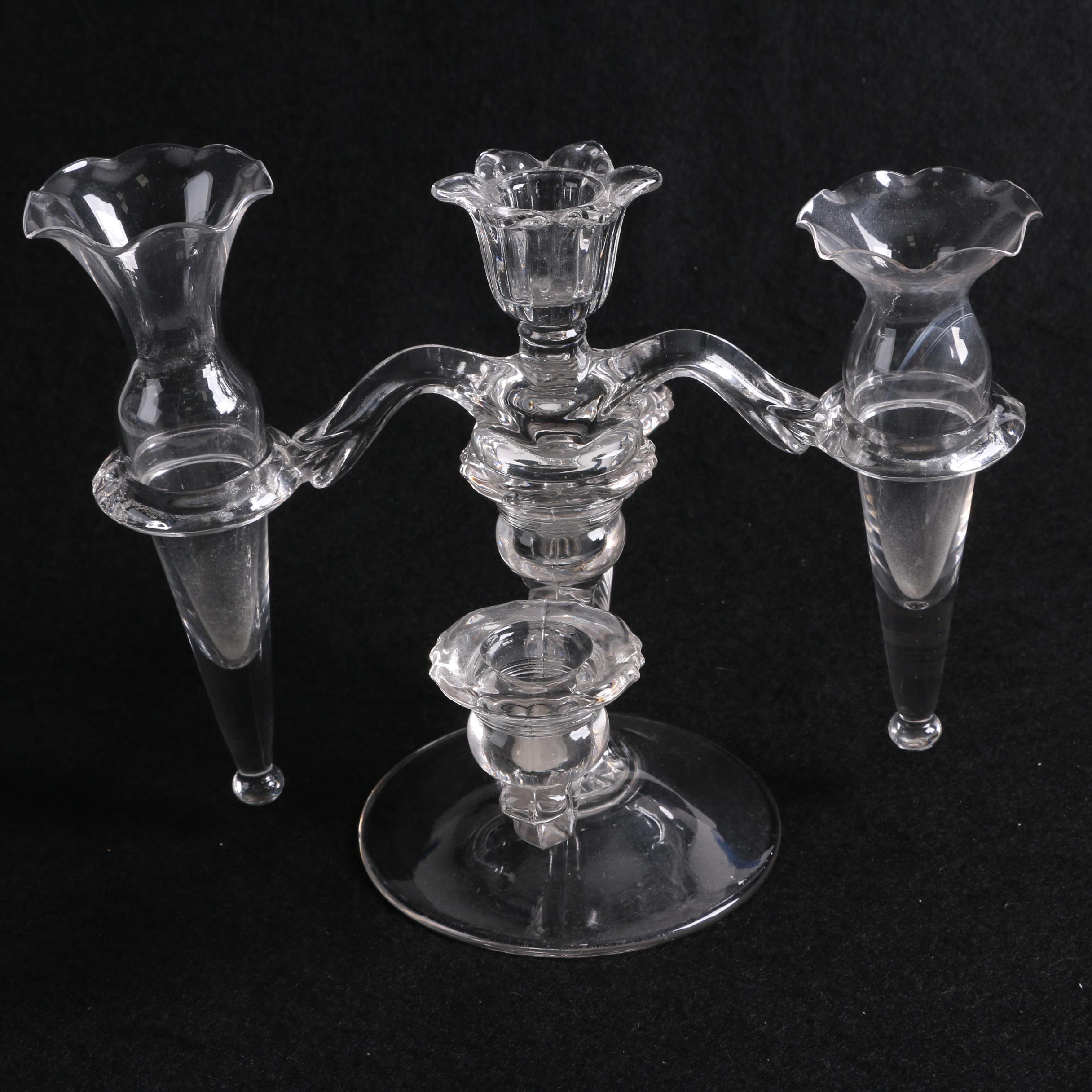 Depression Glass Candle-Vase Epergne Style Centerpiece
