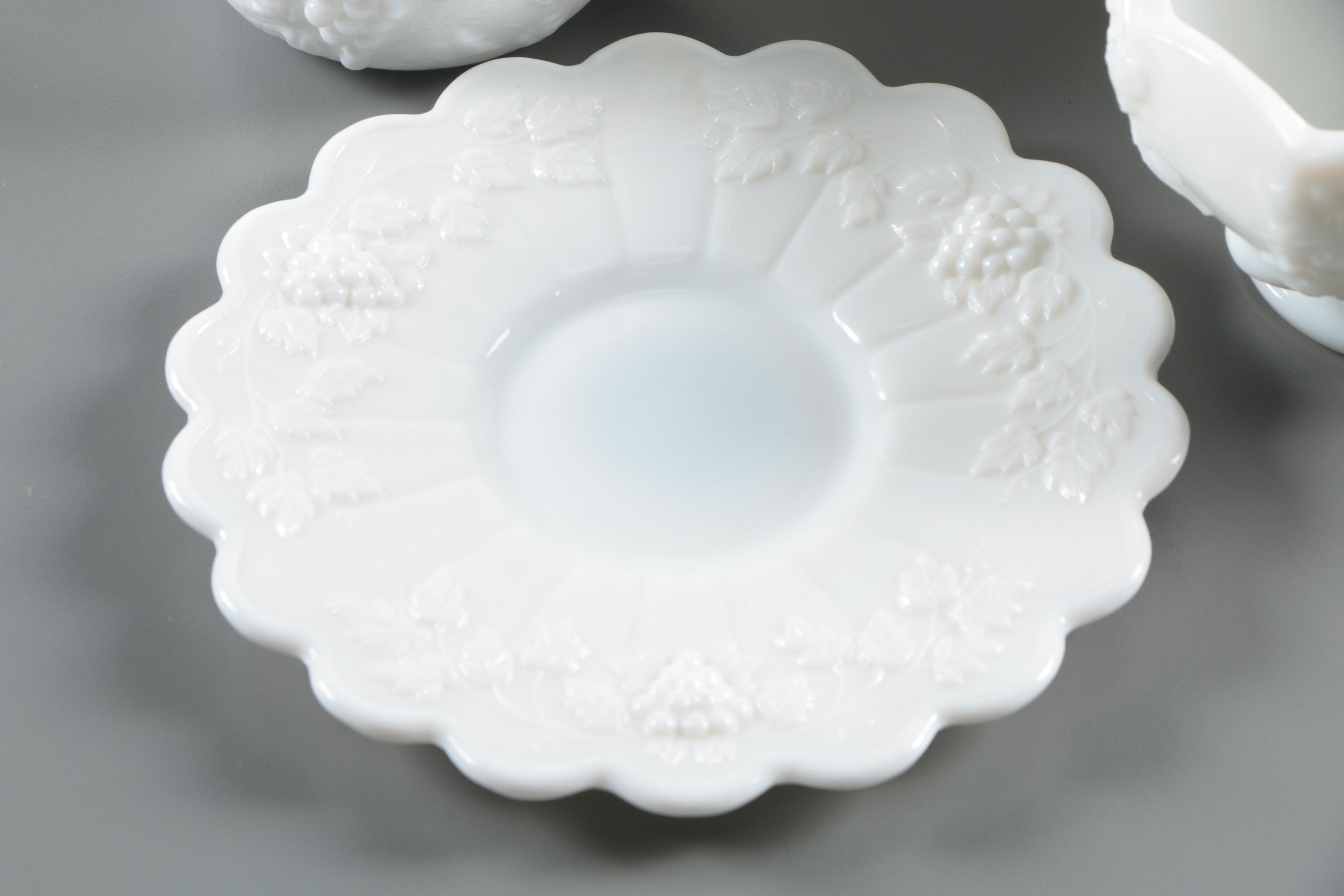 Milk Glass Tableware and Decor including a Pyrex Mixing Bowl