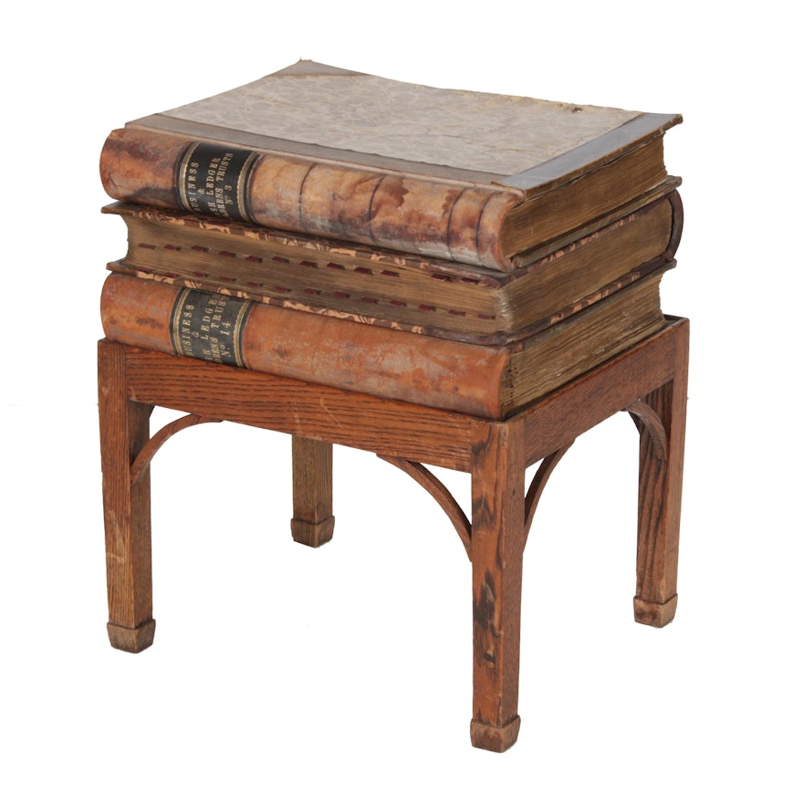 Vintage Georgian Style Oak Ledger-Mounted Side Table
