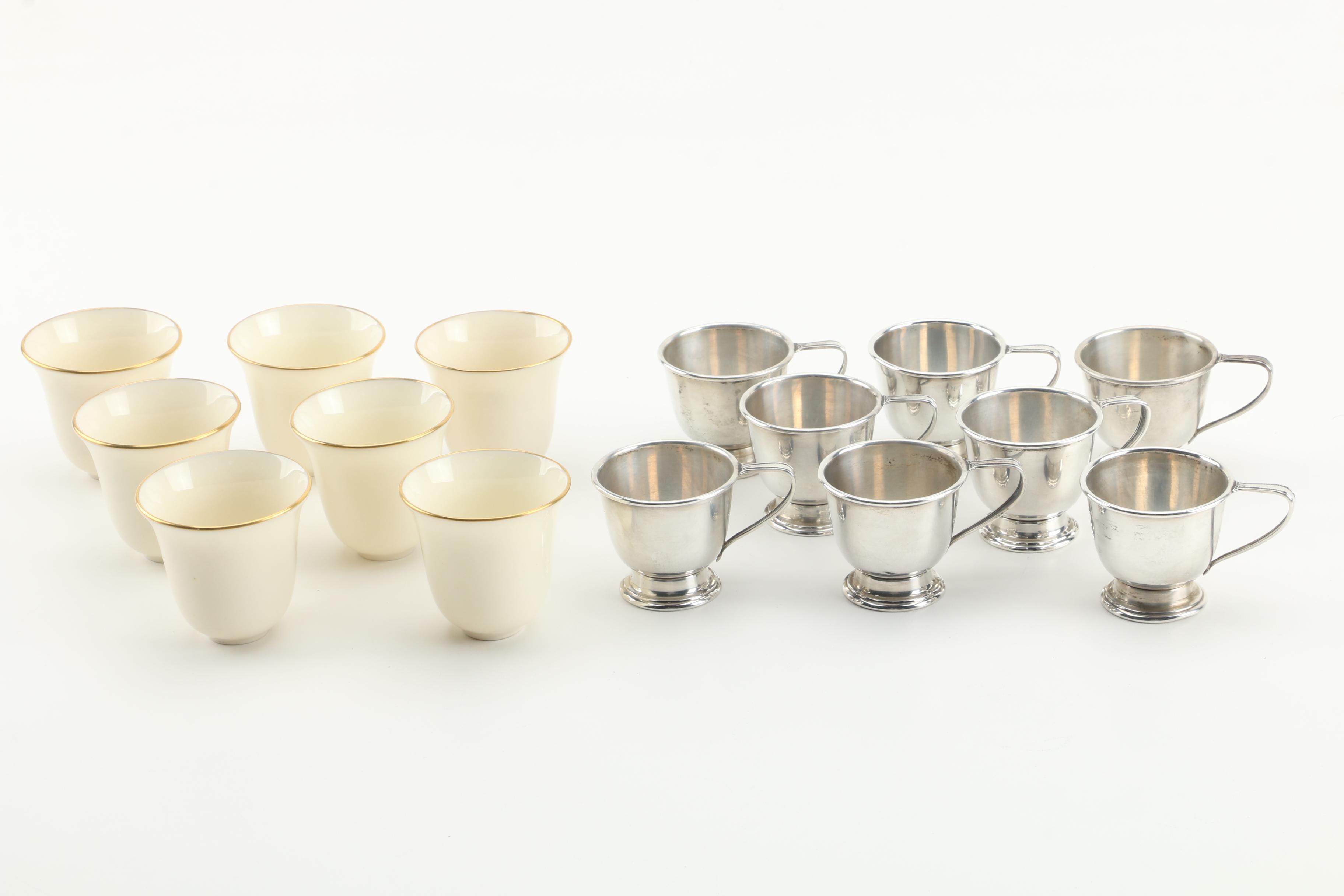 International Silver Co. Sterling Demitasse Cups and Saucers with Lenox Inserts