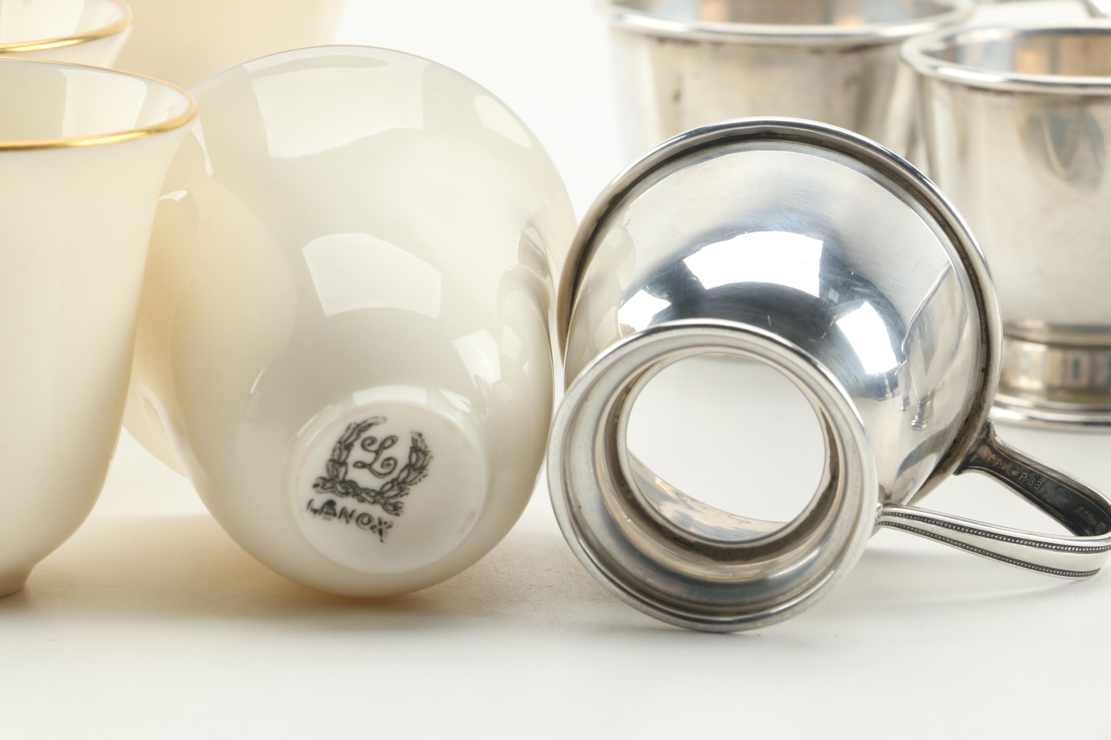 International Silver Co. Sterling Demitasse Cups and Saucers with Lenox Inserts