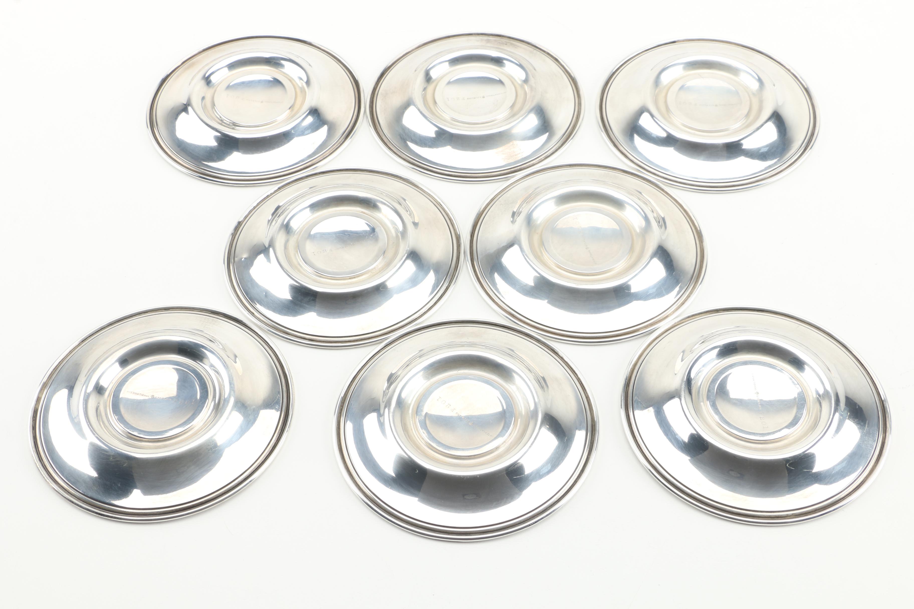 International Silver Co. Sterling Demitasse Cups and Saucers with Lenox Inserts